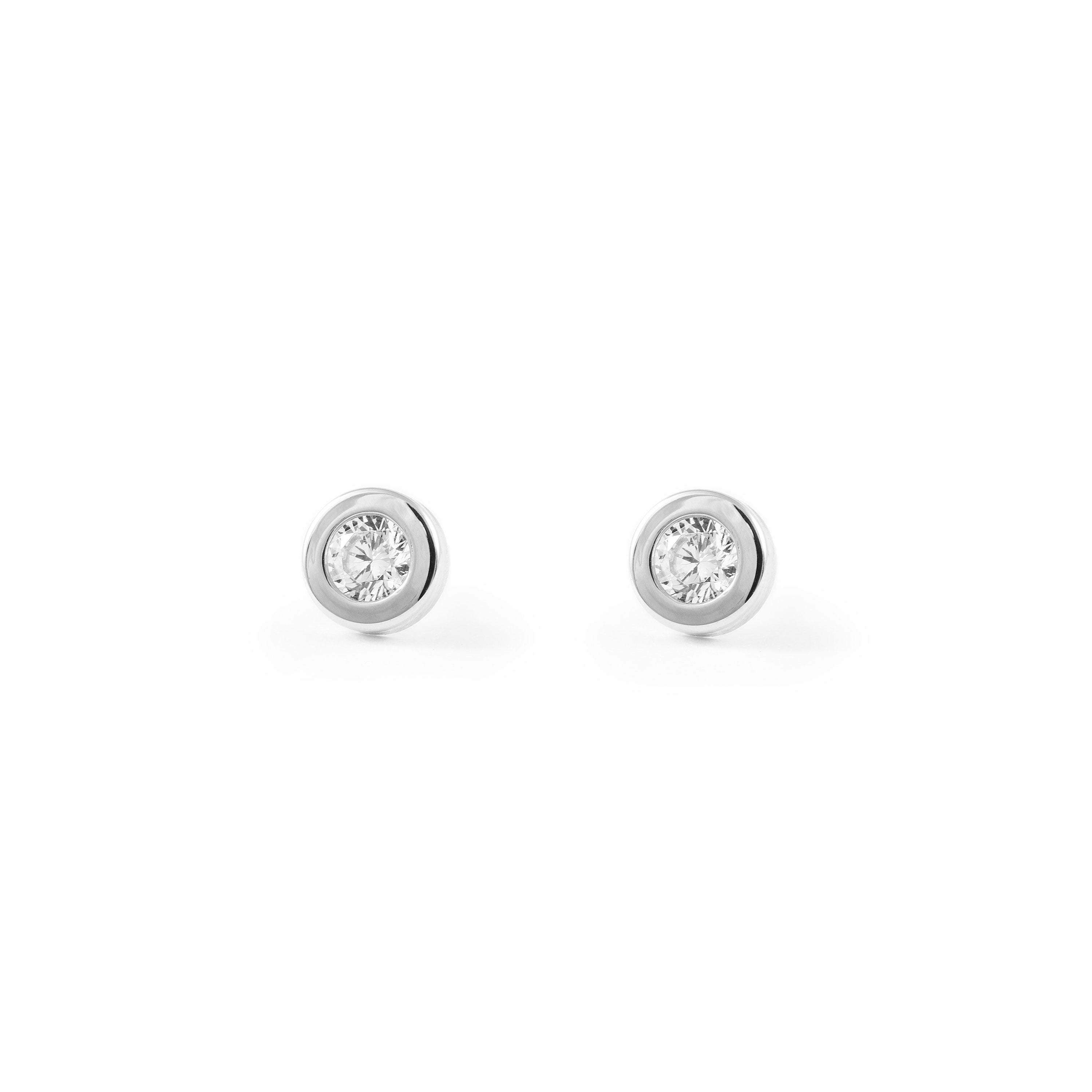 Pendientes Bebe-Niña Oro Blanco 18K Flan Redondo Circonita Brillo