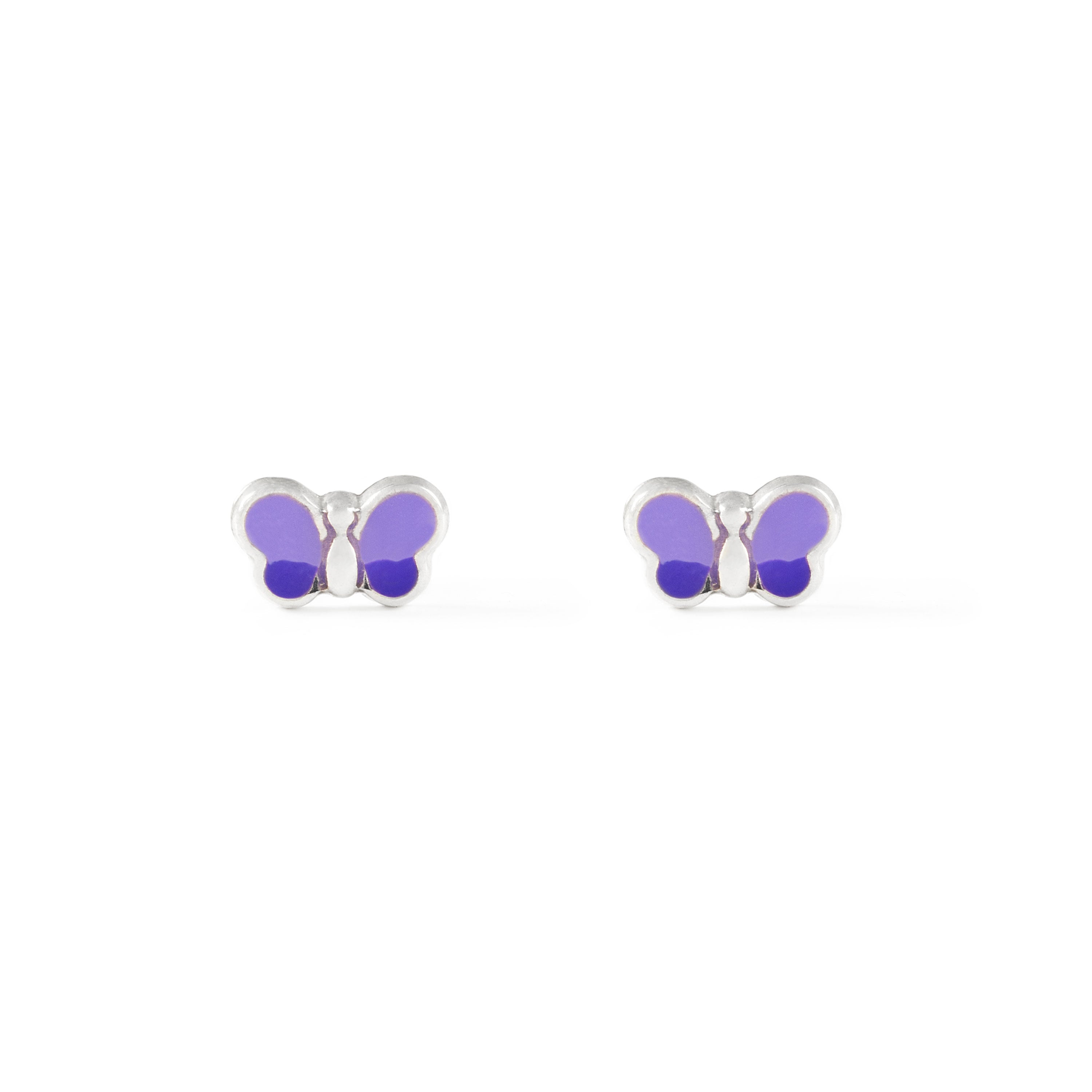 Shiny Purple Enamel Butterfly Sterling Silver Earrings