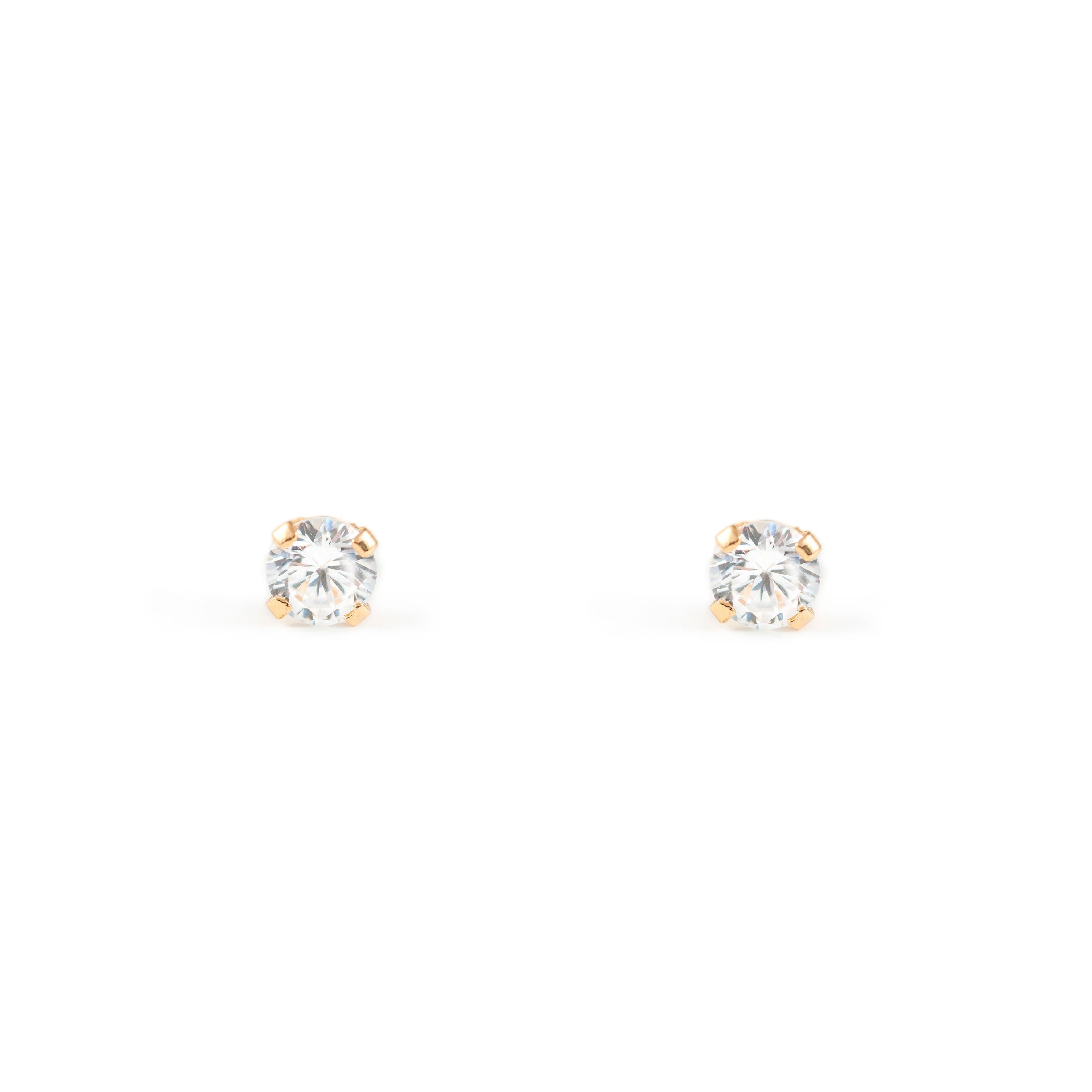 Pendientes Bebe-Niña Oro Amarillo 18K Garra Circonita 4 mm Brillo