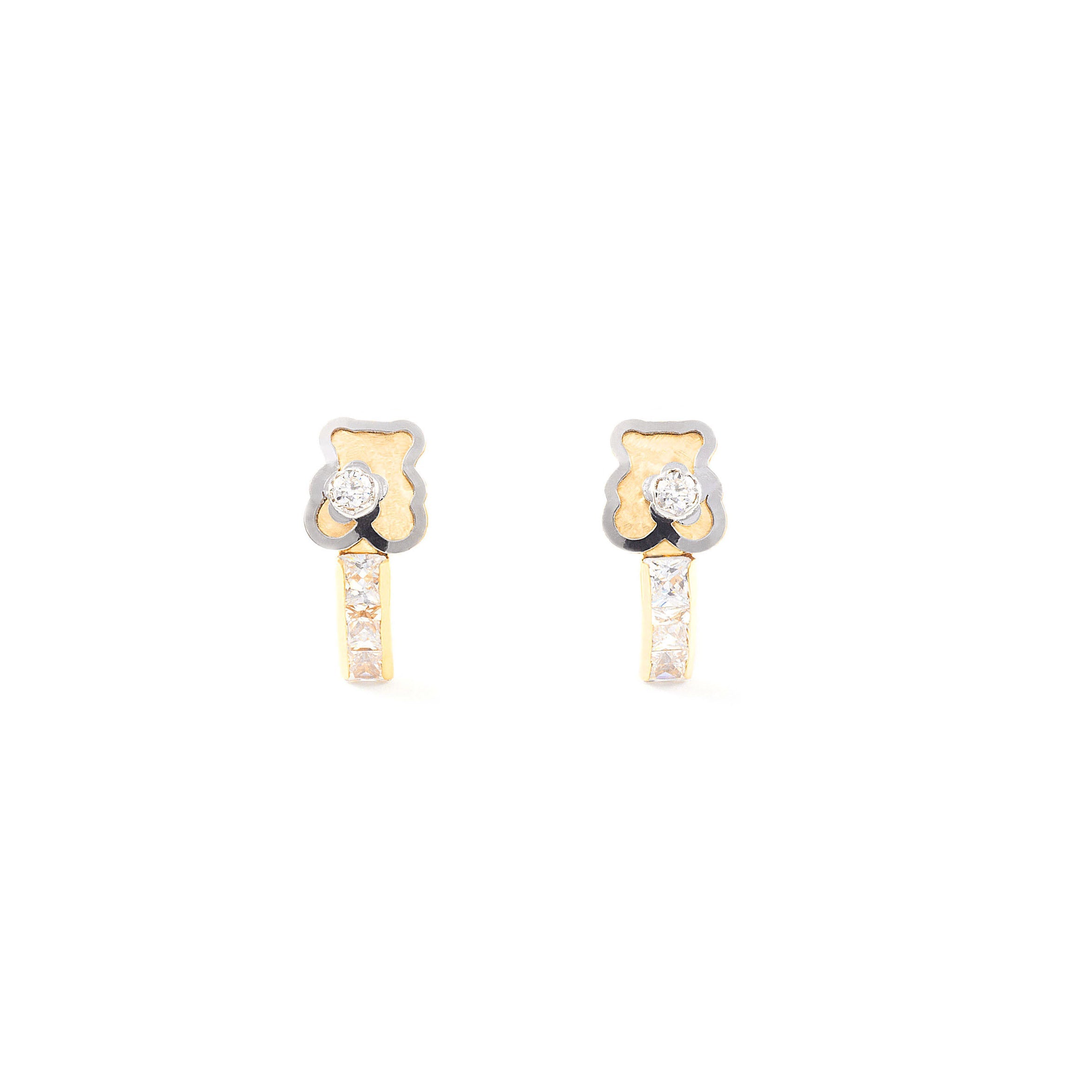 Pendientes Niña Oro Bicolor 18K Oso Circonitas Brillo