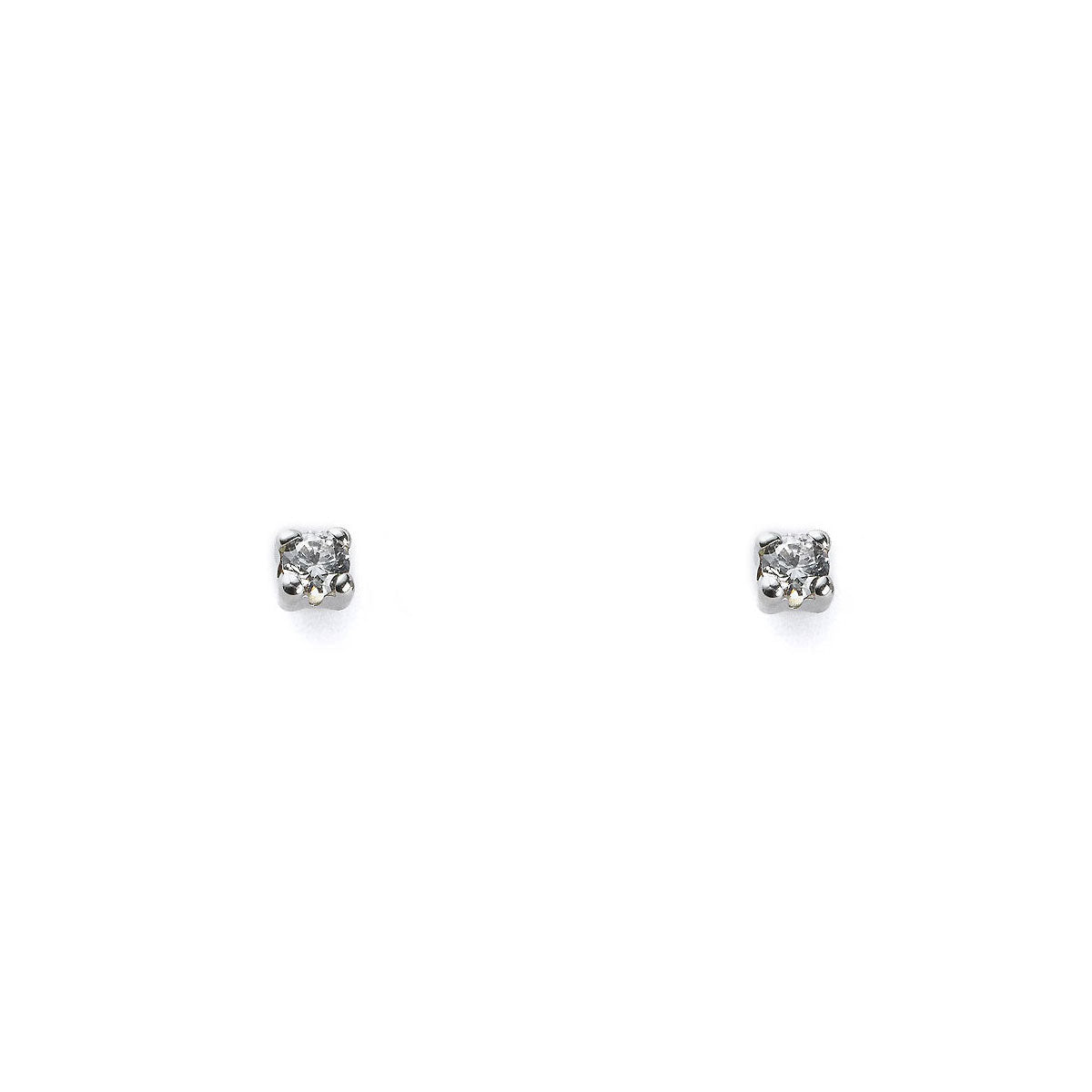 Pendientes Bebe Oro Blanco 18K Garra Circonita 2 mm Brillo