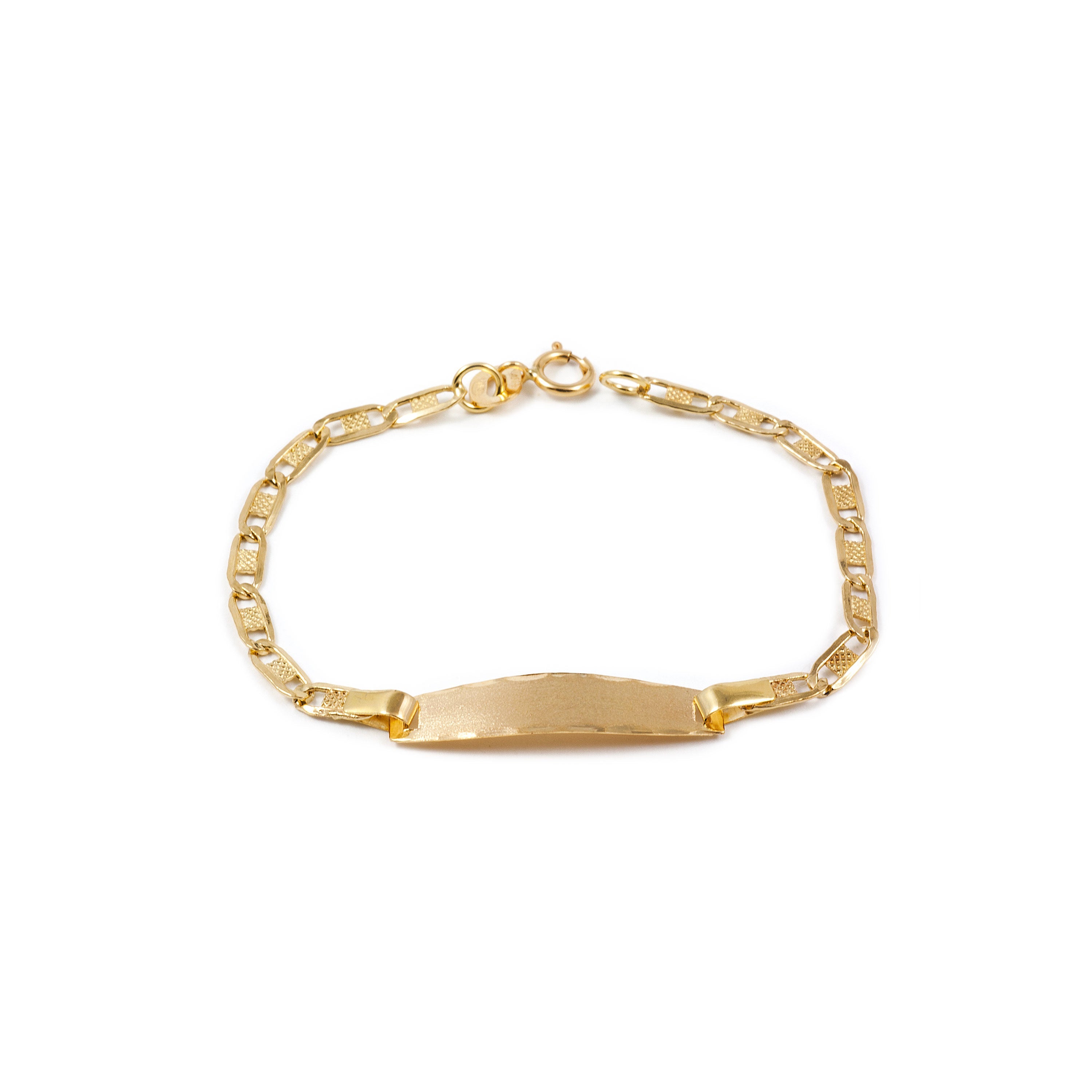 Pulsera Niña Oro Amarillo 18K Personalizada Esclava Figaro Mate y Brillo 13 cm