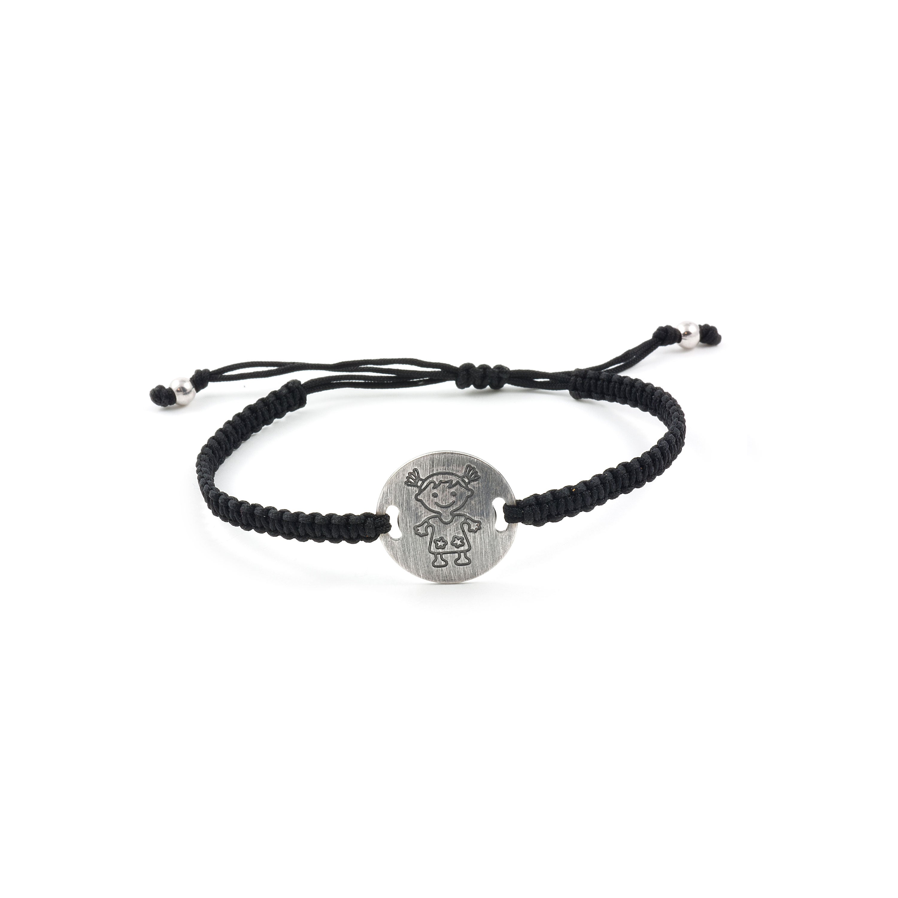 Pulsera Plata macrame negro Chapa Niña