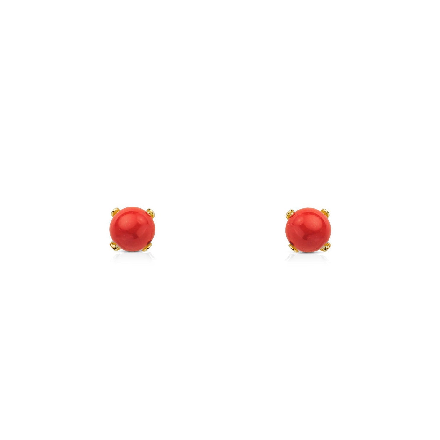 Pendientes Bebe-Niña Oro Amarillo 18K Garra Coral 4 mm Brillo