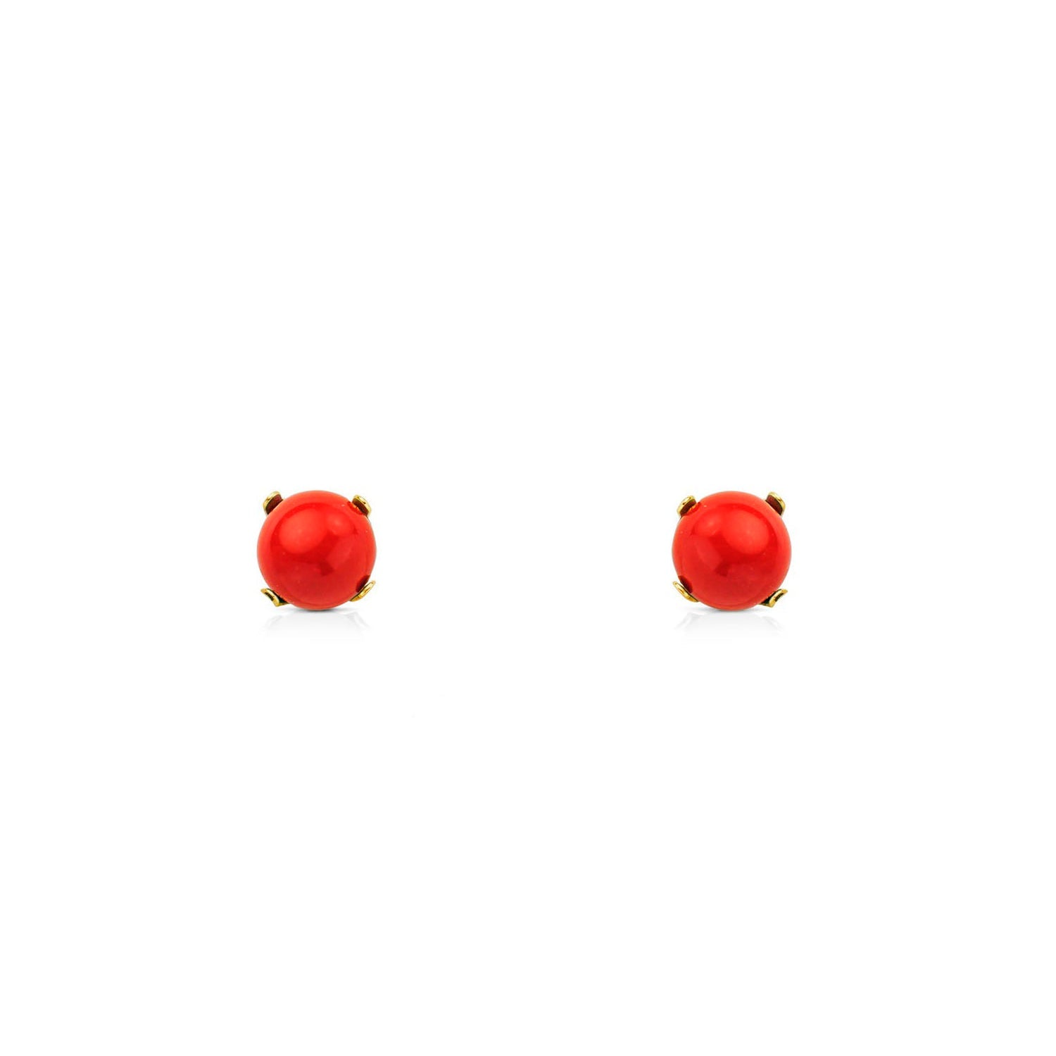 Pendientes Niña Oro Amarillo 18K Garra Coral 5 mm Brillo