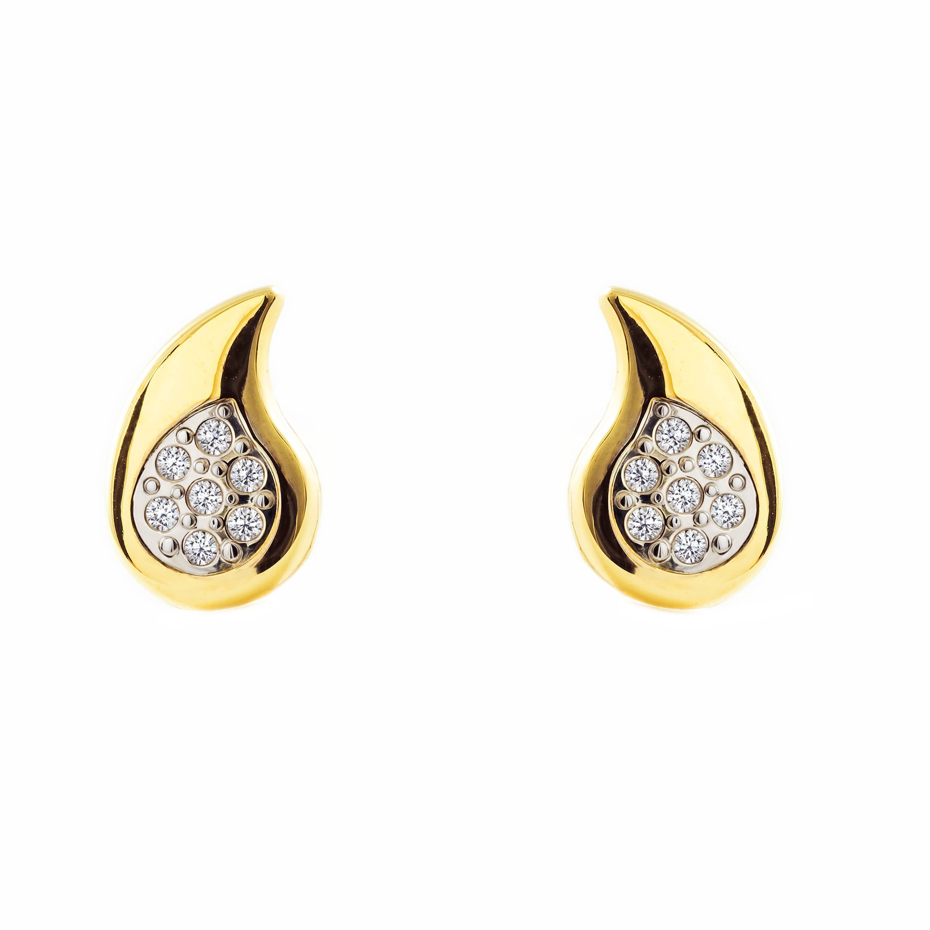 Women's-Girl's Two-Tone Gold 9K Earrings with Shiny Zirconia Drop