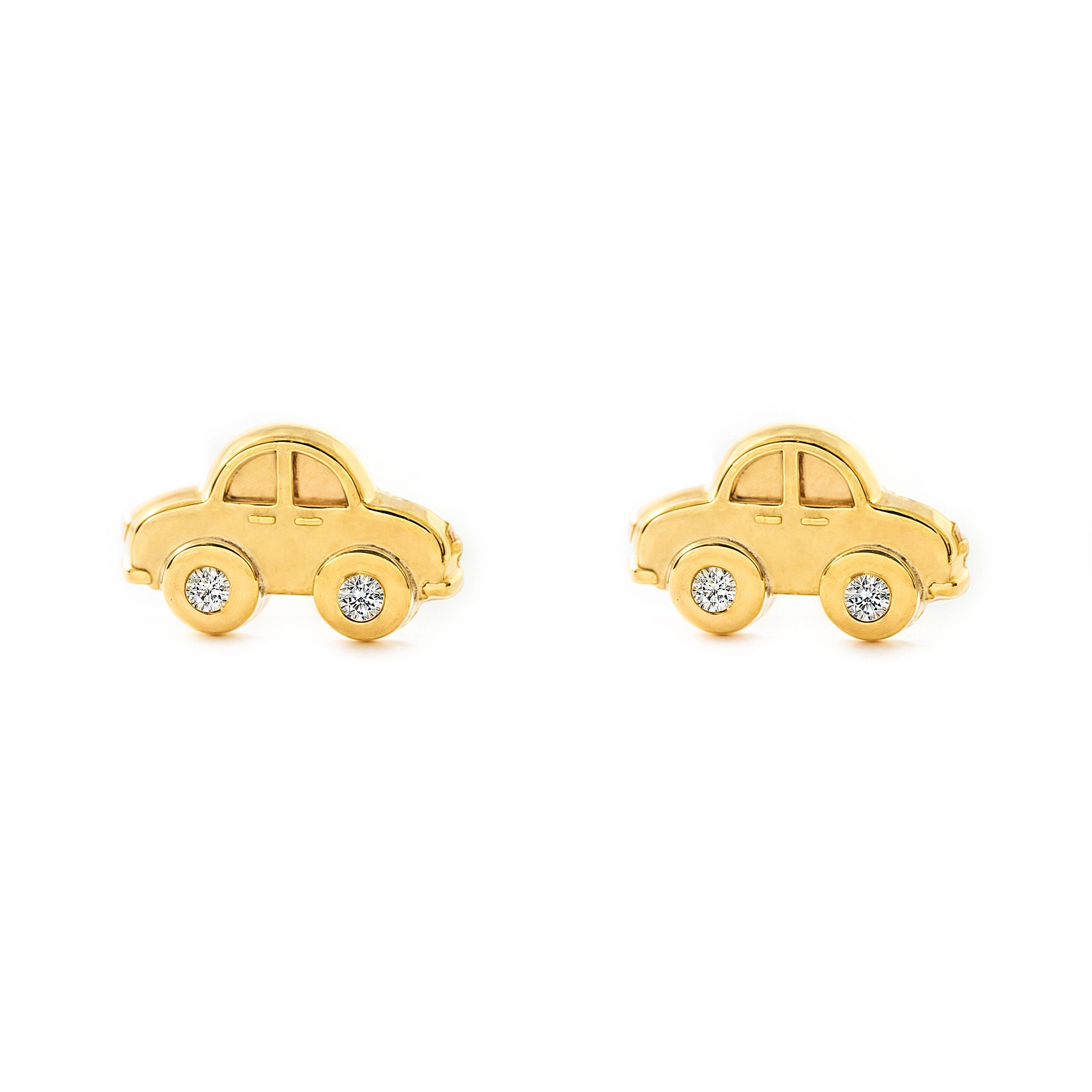 9K Yellow Gold Girl's Earrings with Shiny Zirconia Car