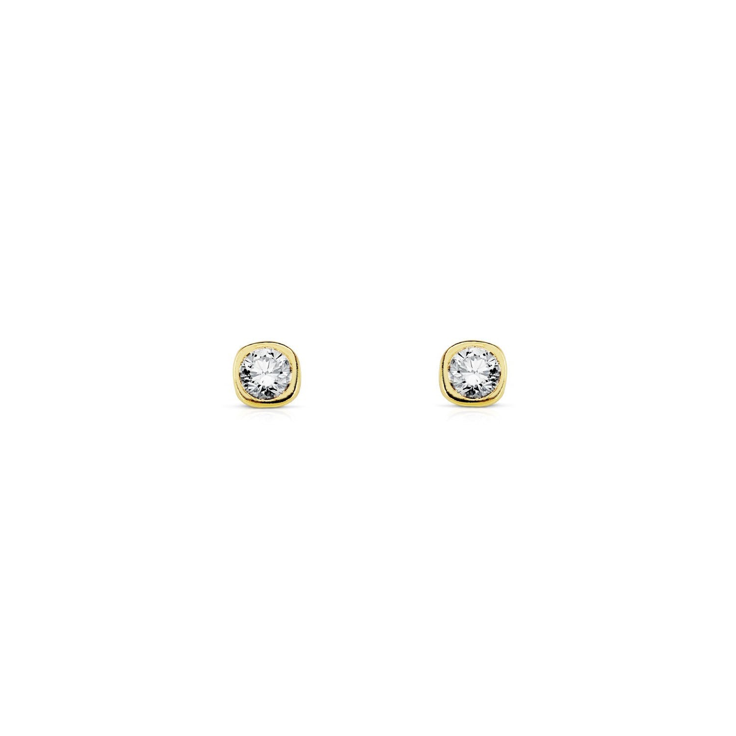 Pendientes Bebe Oro Amarillo 18K Chatón Cuadrado Circonita 3 mm Brillo