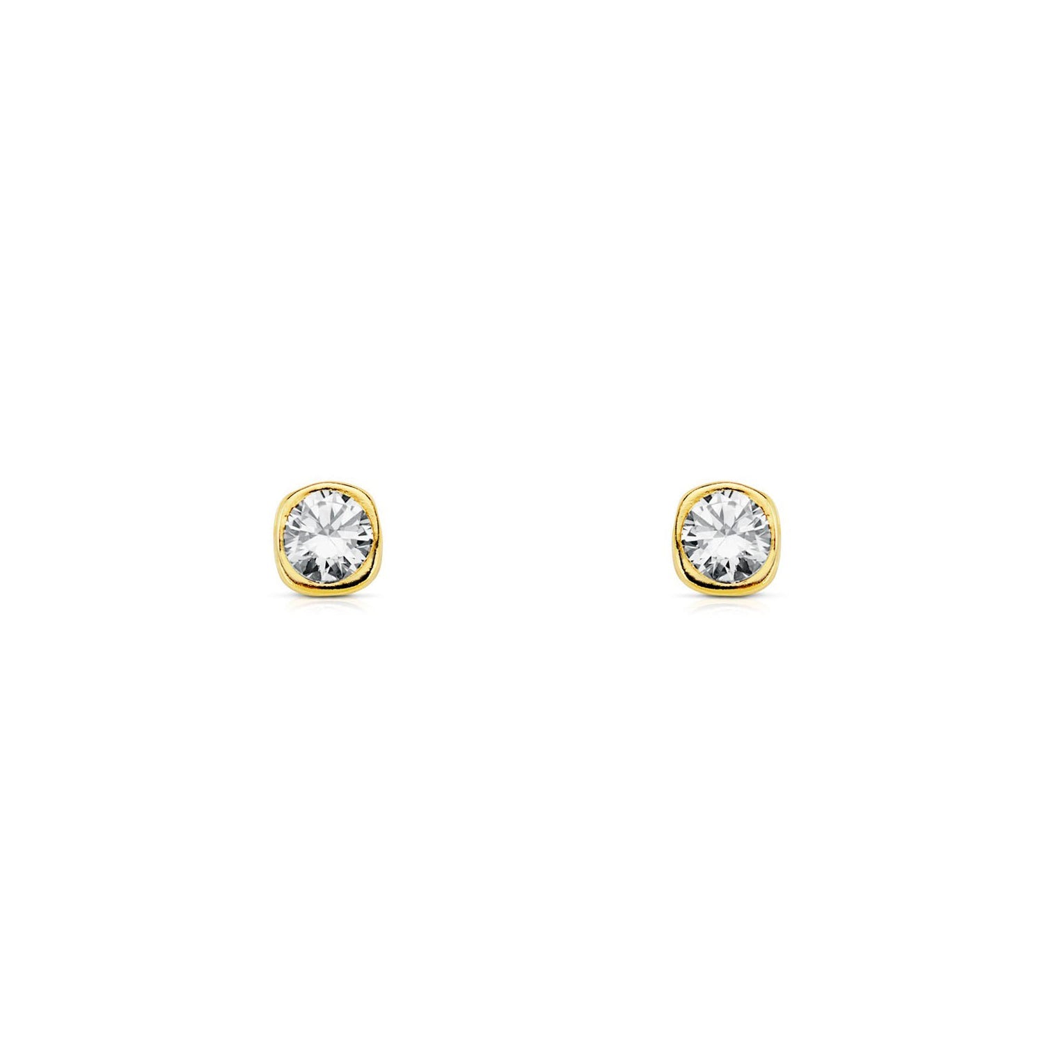 Pendientes Bebe-Niña Oro Amarillo 18K Chatón Cuadrado Circonita 4 mm Brillo