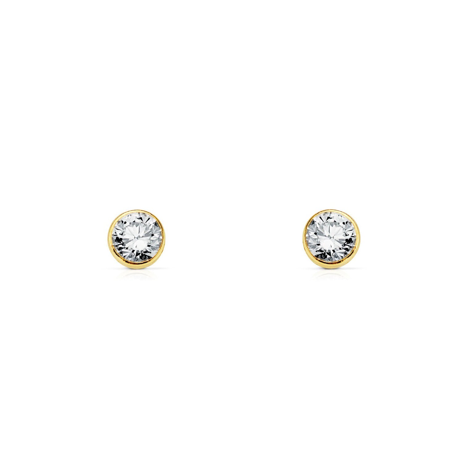 Pendientes Niña Oro Amarillo 18K Chatón Redondo Circonita 4,75 mm Brillo
