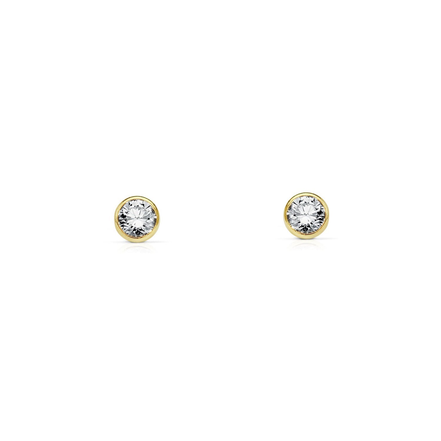Pendientes Bebe-Niña Oro Amarillo 18K Chatón Redondo Circonita 4 mm Brillo