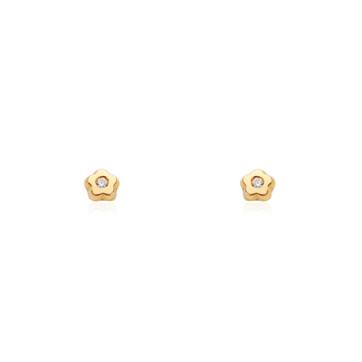 Pendientes Bebe Oro Amarillo 18K Flor Margarita Circonita Brillo