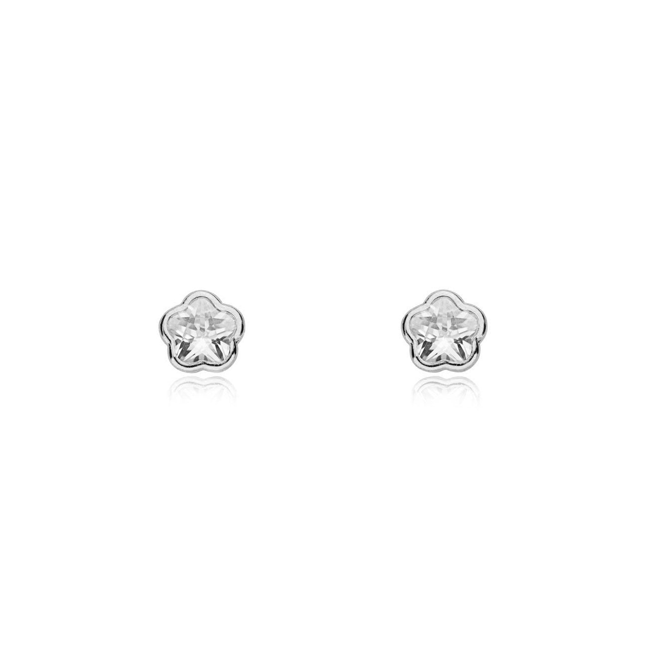 Pendientes Mujer-Niña Plata de Ley Chatón Flor Circonita Brillo