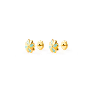 Pendientes Bebe o niña Flor Esmaltada Verde