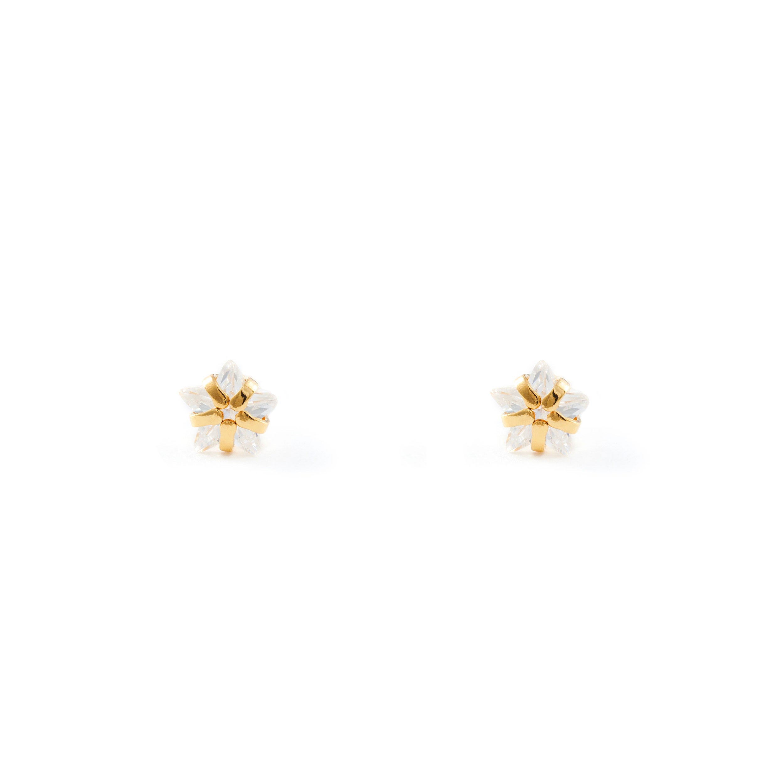 Pendientes Bebe-Niña Oro Amarillo 18K Garra Estrella Circonita Brillo