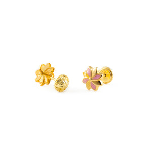 Pendientes Bebe o niña Flor Esmaltada Rosa