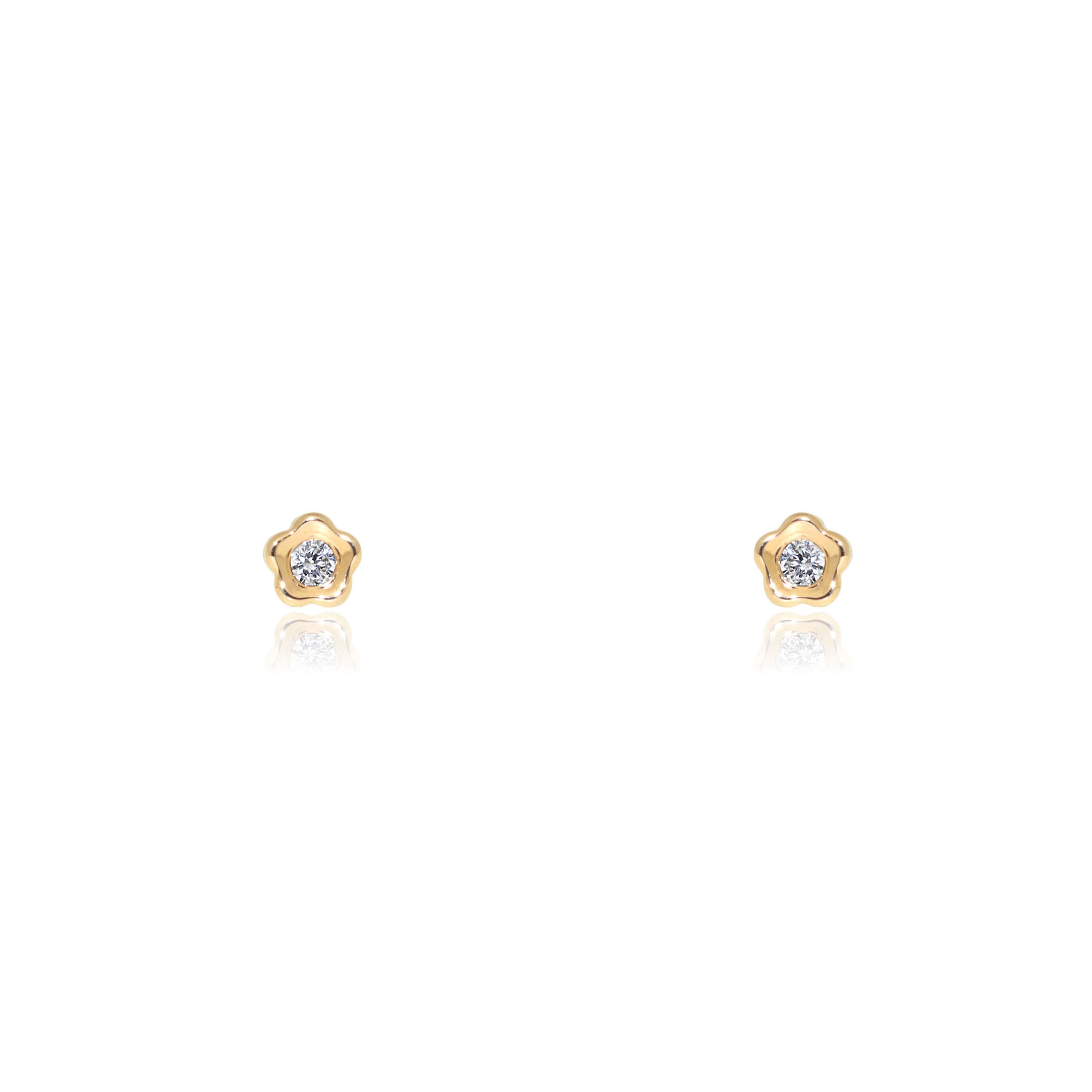 Pendientes Bebe Oro Amarillo 18K Flor Margarita Circonita Brillo