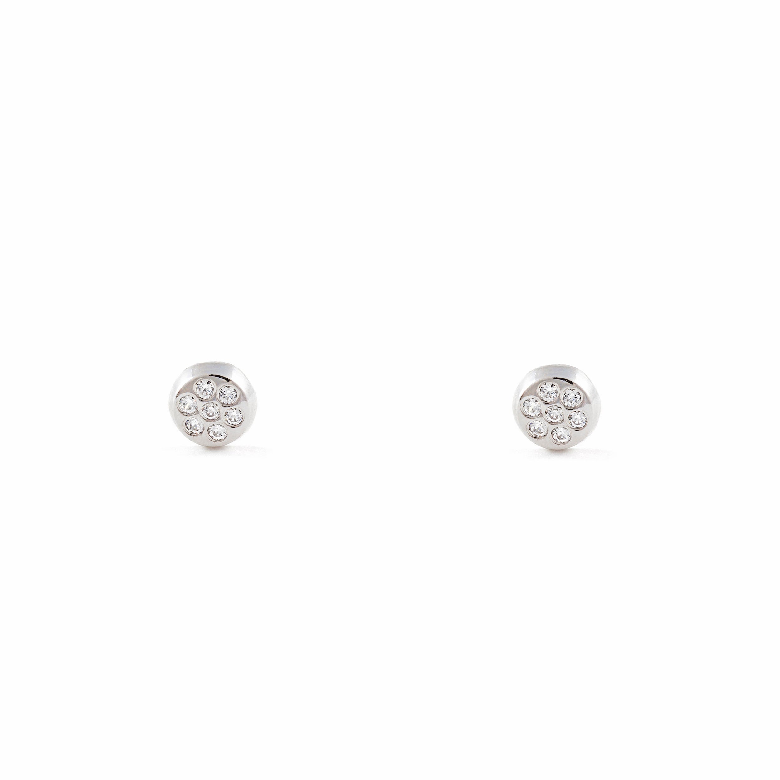 Pendientes Bebe Oro Blanco 18K Redondo Circonitas Brillo
