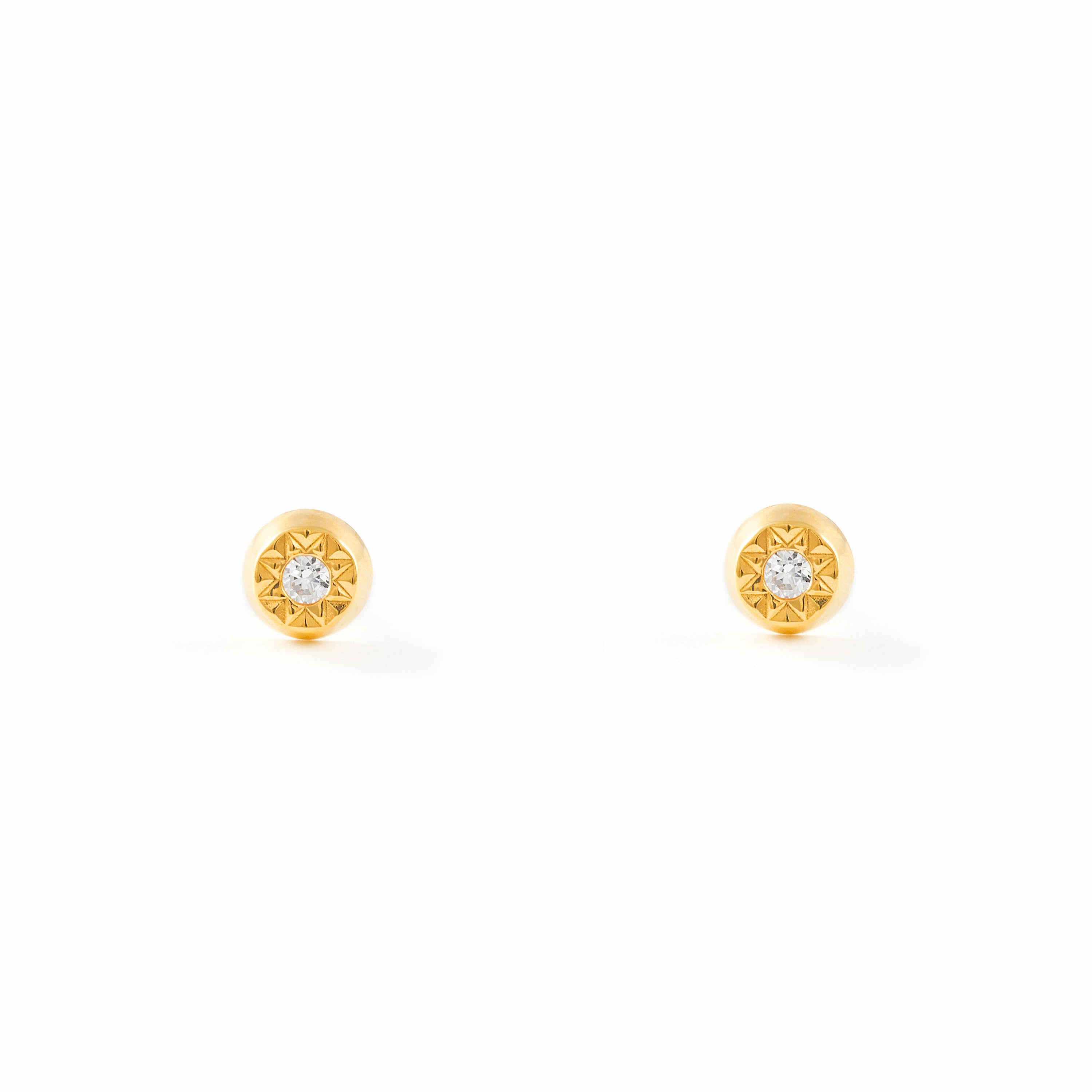 Pendientes Bebe-Niña Oro Amarillo 18K Redondo Circonita Tallados