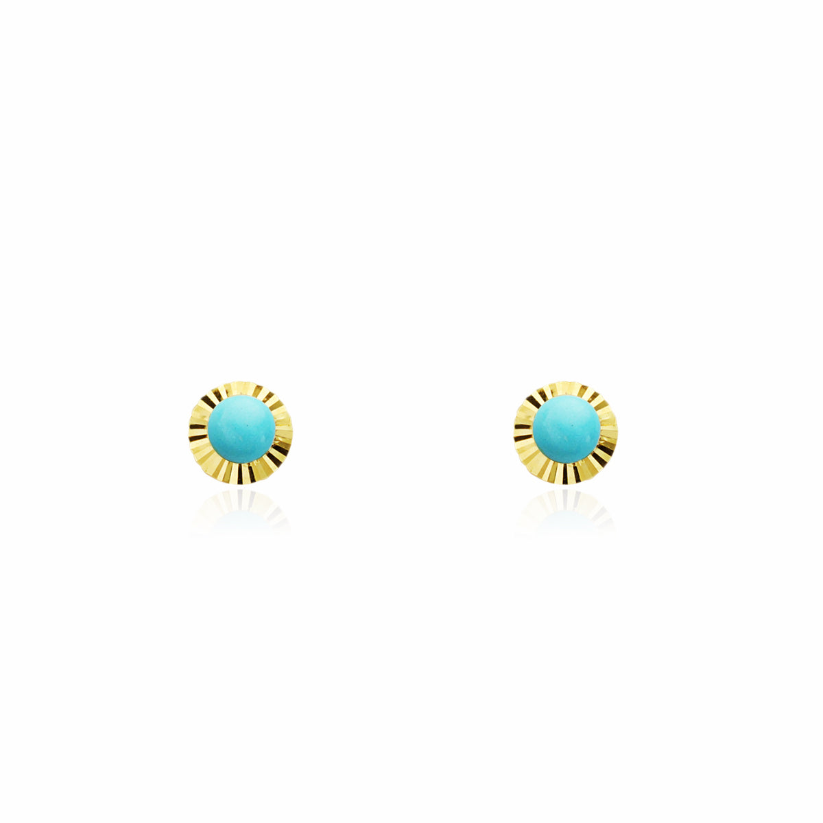 Pendientes Bebe-Niña Oro Amarillo 18K Orla Redondo Turquesa 3 mm Tallados