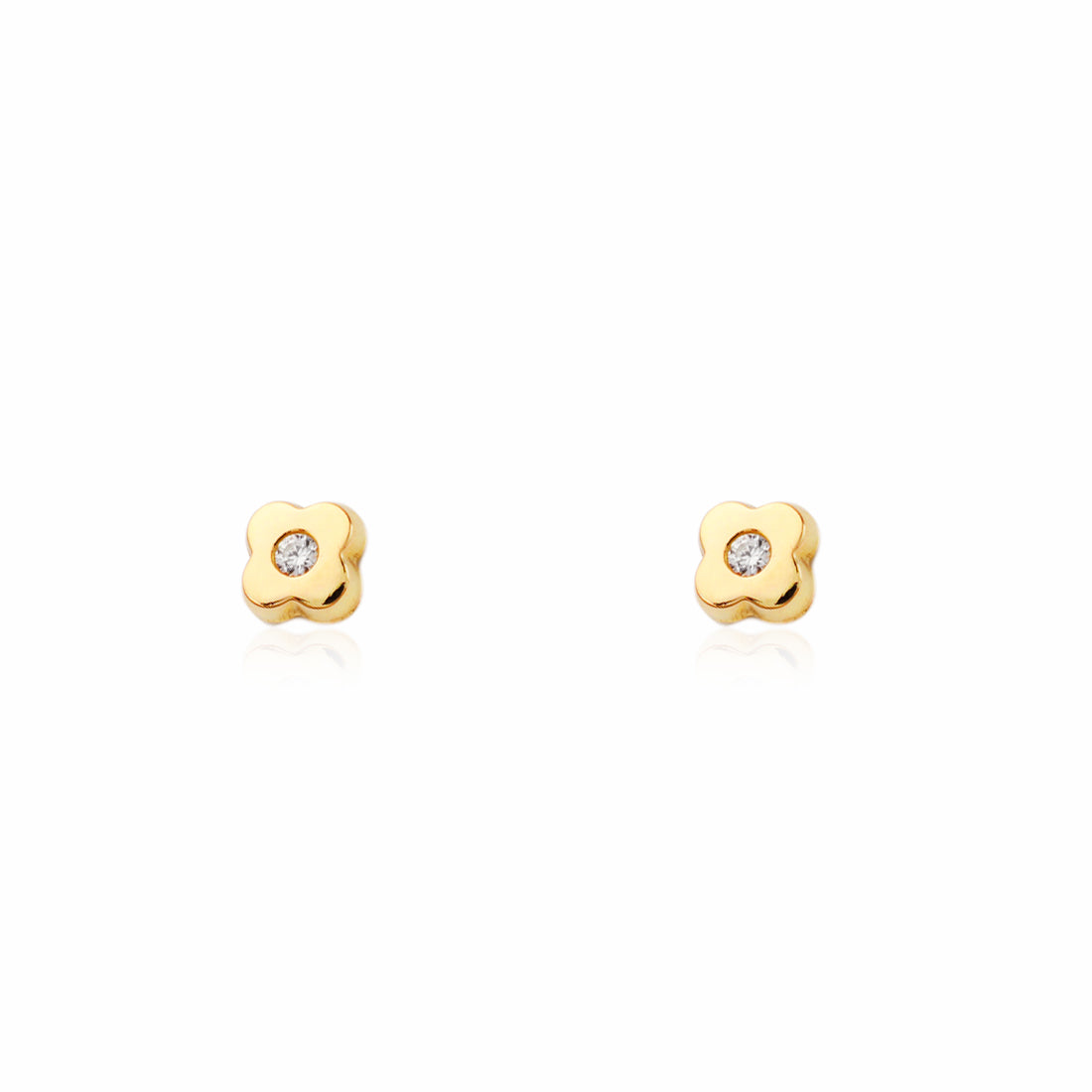 Pendientes Bebe Oro Amarillo 9K Trebol Circonita Brillo