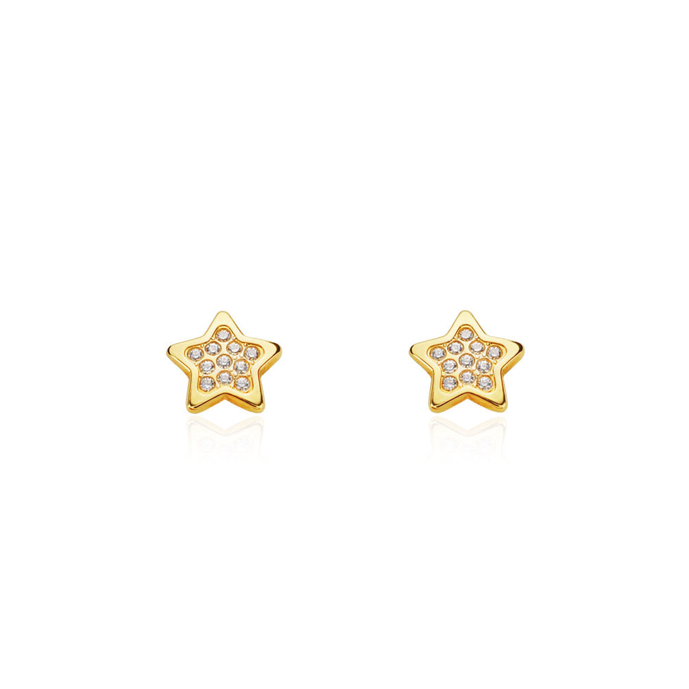 Girl's Earrings 18K Yellow Gold Shiny Zirconia Star