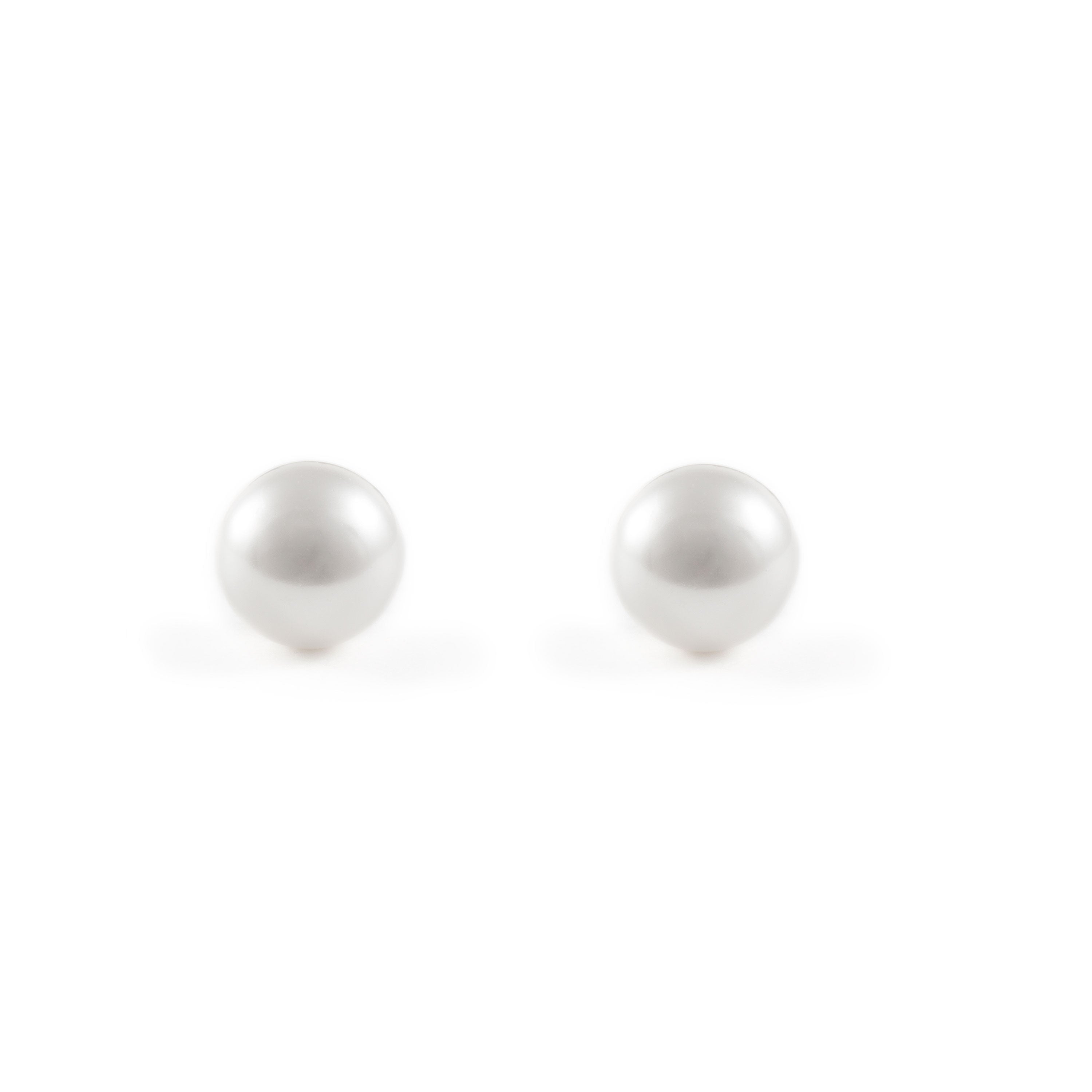 Sterling Silver Round Pearl Earrings 8 mm Shine