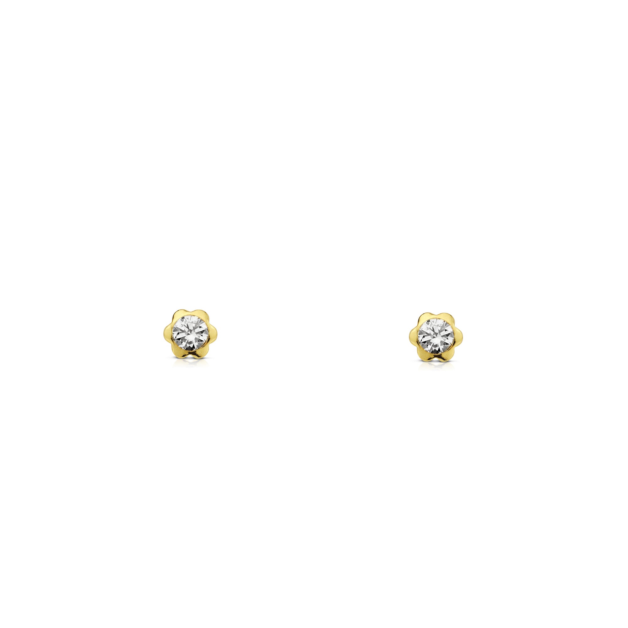 Pendientes Bebe Oro Amarillo 18K Chatón Flor Circonita 2,75 mm Brillo