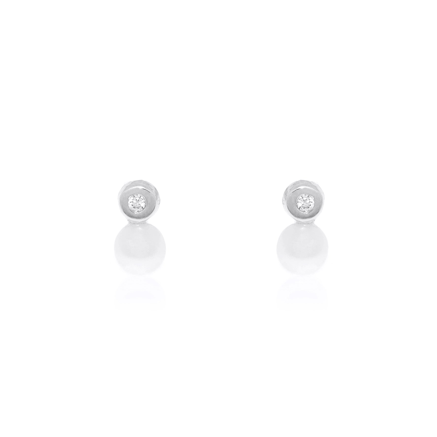 Sterling Silver Pearl Button Earrings 3.5 mm Shiny Zirconia