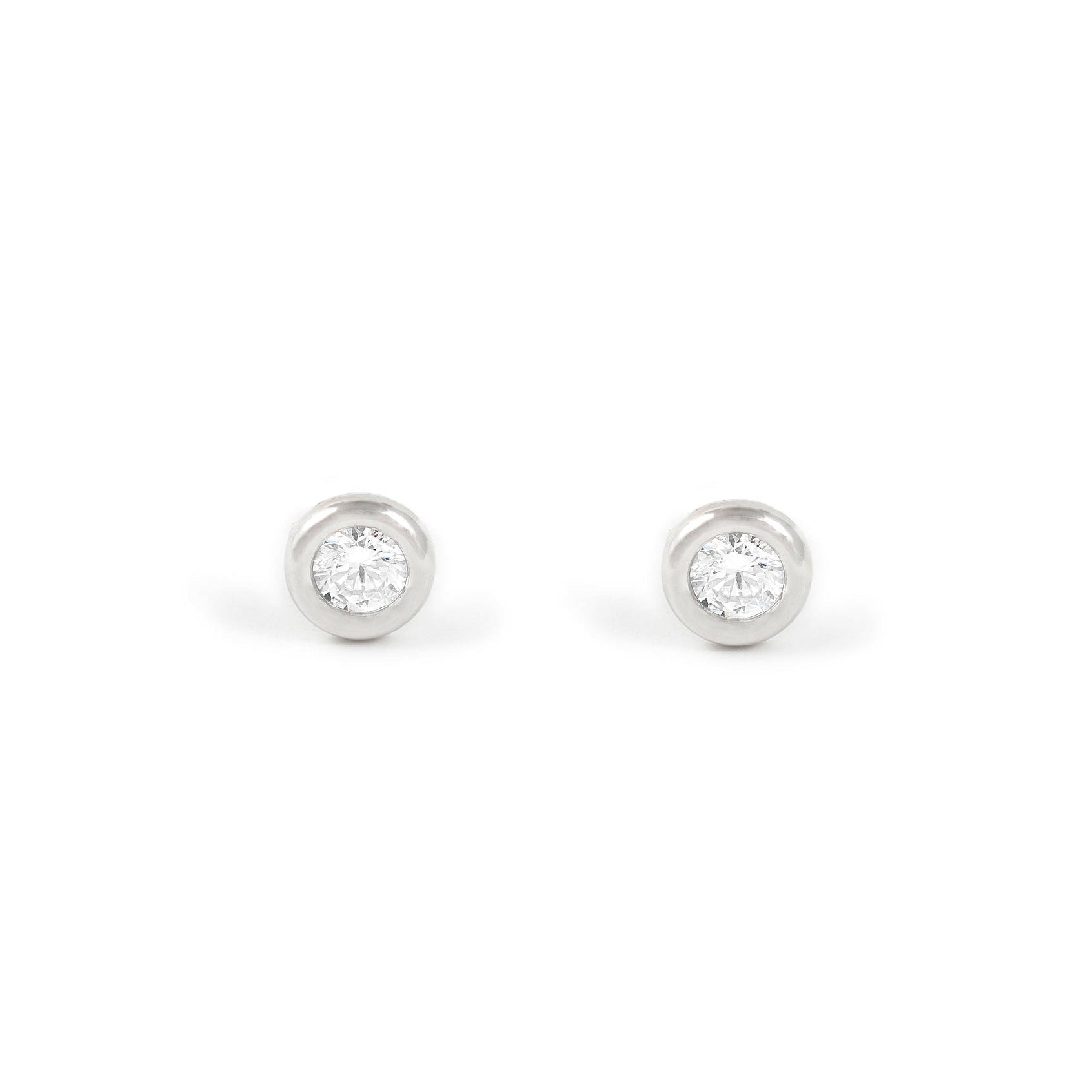 Women's-Girl's Sterling Silver Round Chatón Shiny Zirconia Earrings