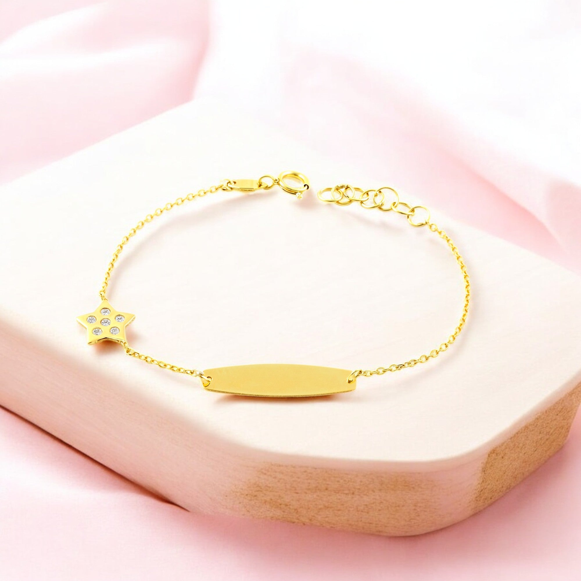 Pulsera Niña Oro Amarillo 9K Estrella Circonita Brillo 14 cm