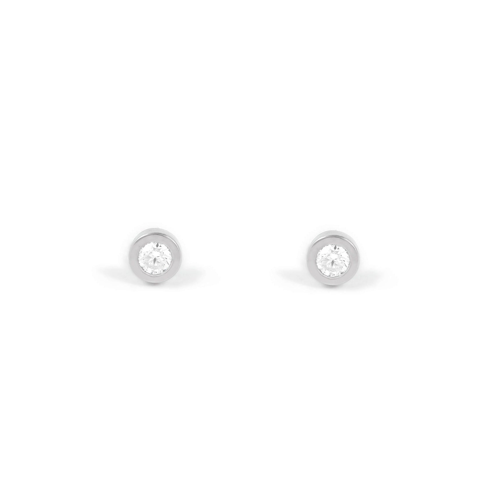 Women's-Girl's Sterling Silver Round Chatón Shiny Zirconia Earrings