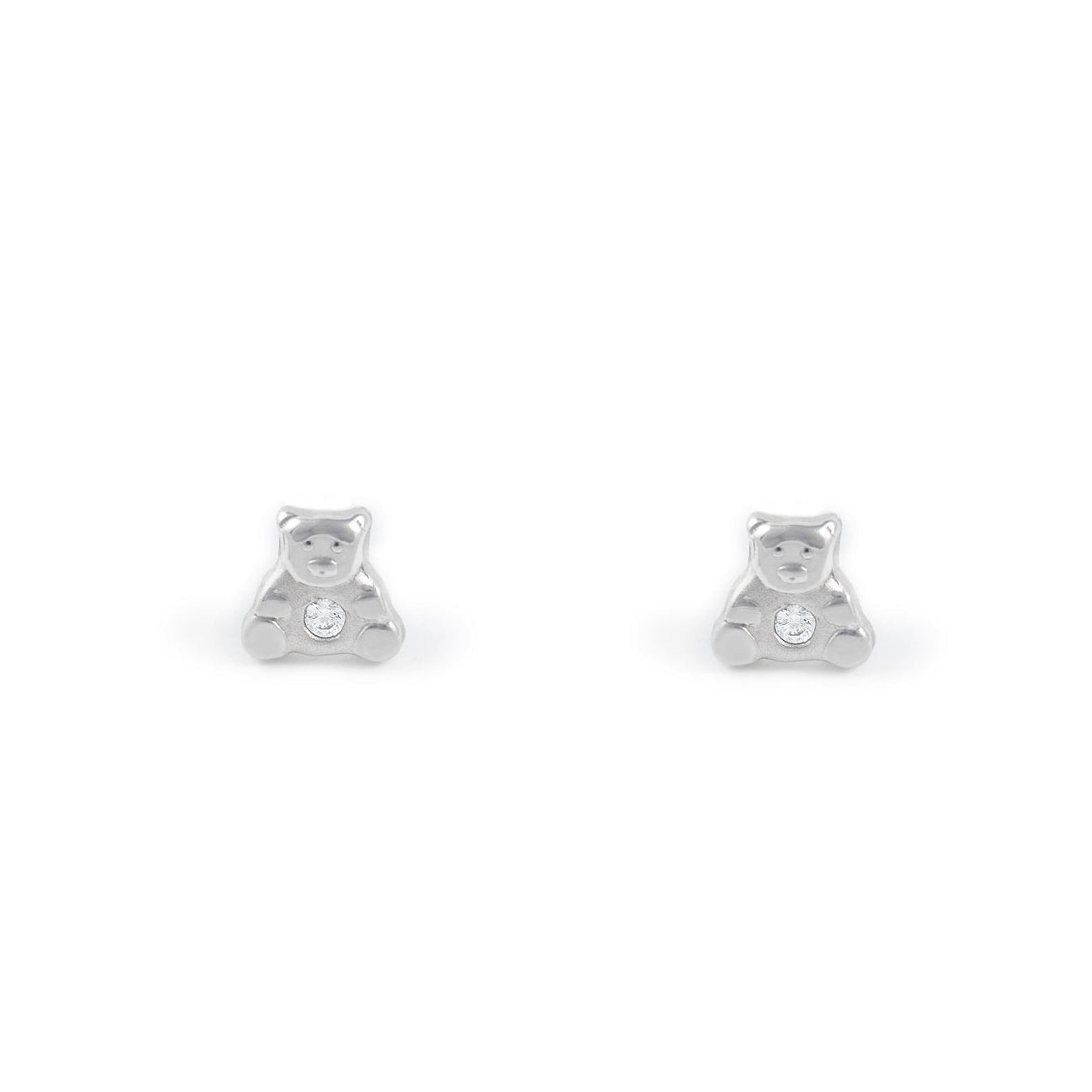 Matte and Shiny Zirconia Bear Sterling Silver Earrings