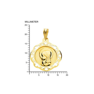 Medalla Oro Redonda Virgen Niña cerco calado