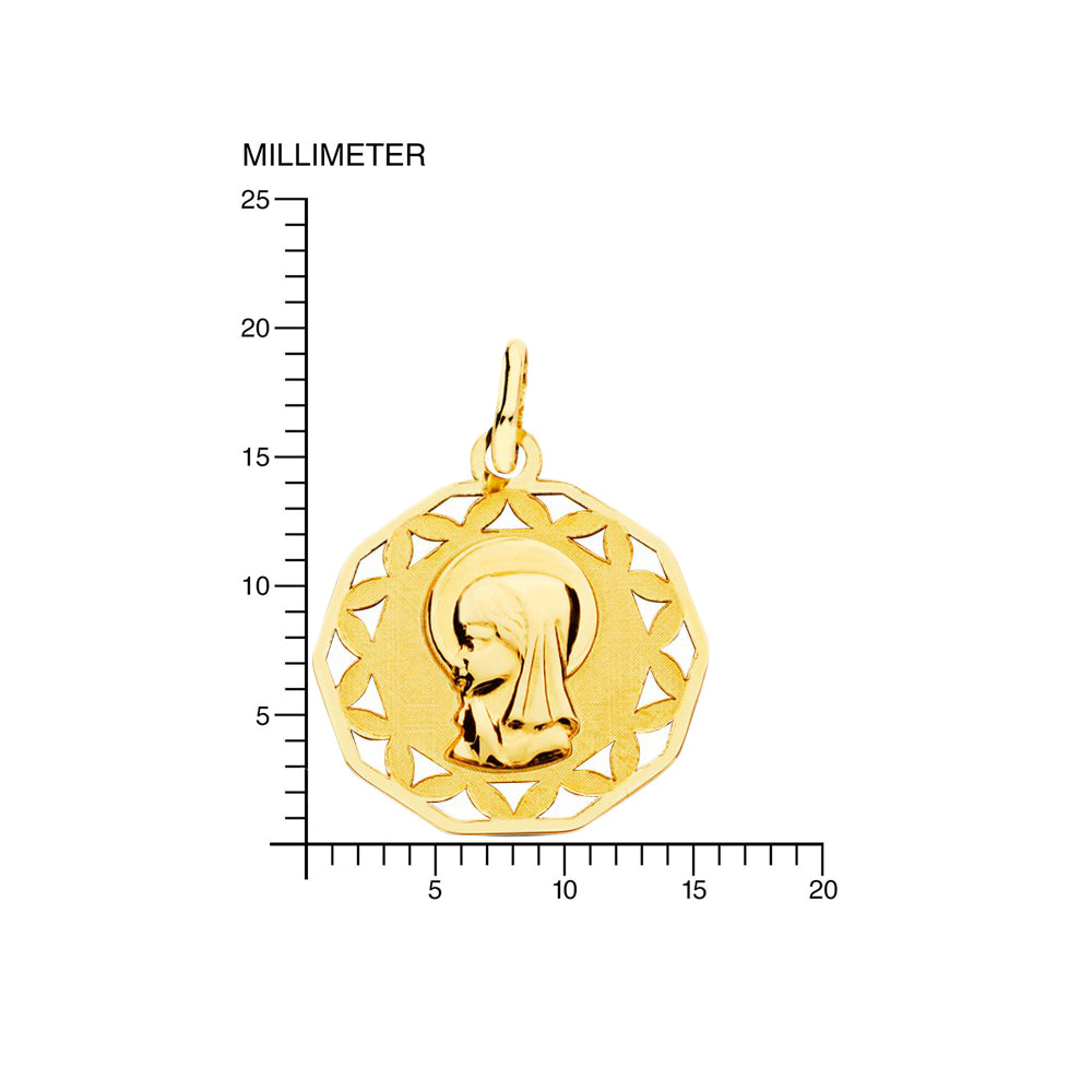 Medalla Oro Virgen Niña cerco calado (9kts)