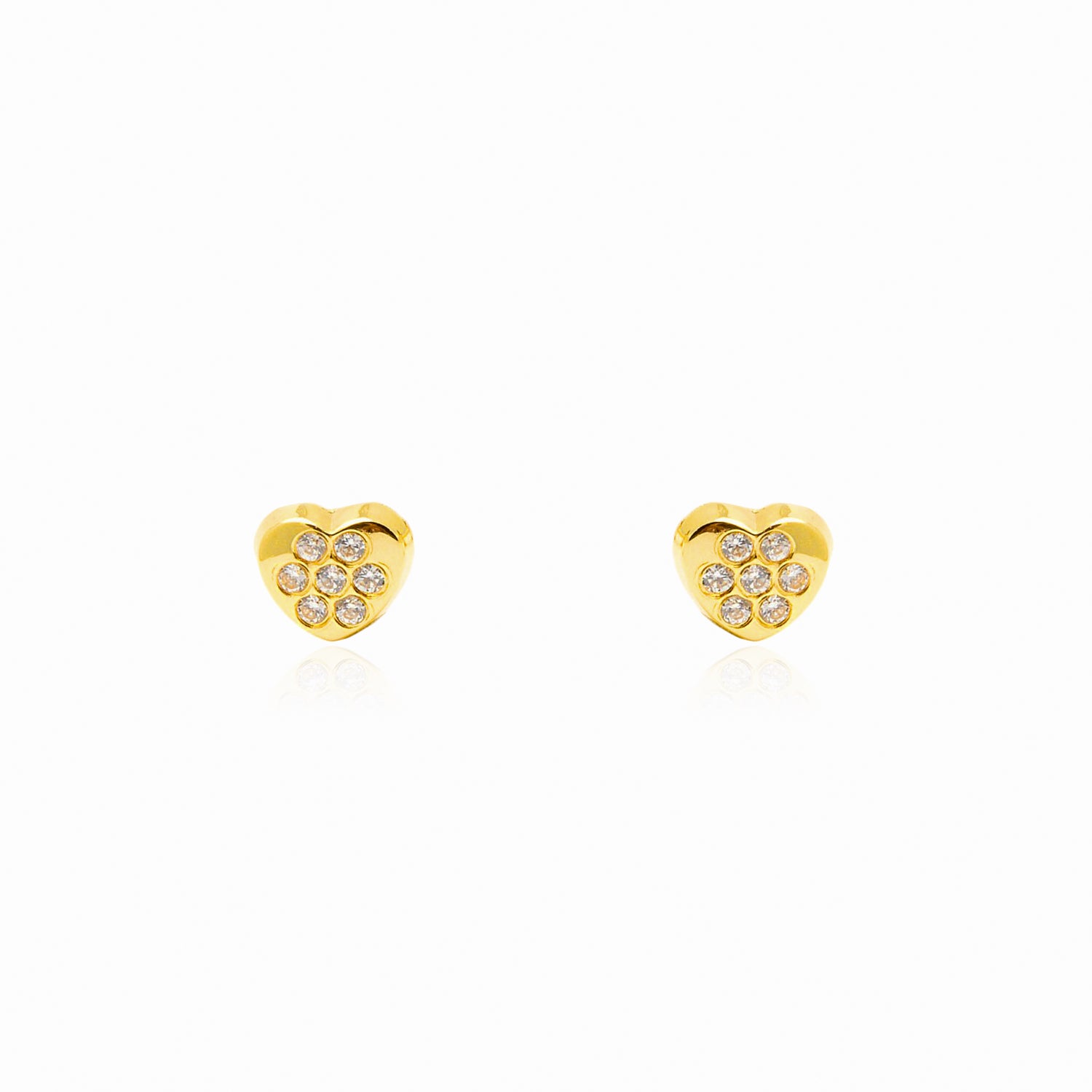 Pendientes Bebe Oro Amarillo 18K Corazón Circonitas Brillo