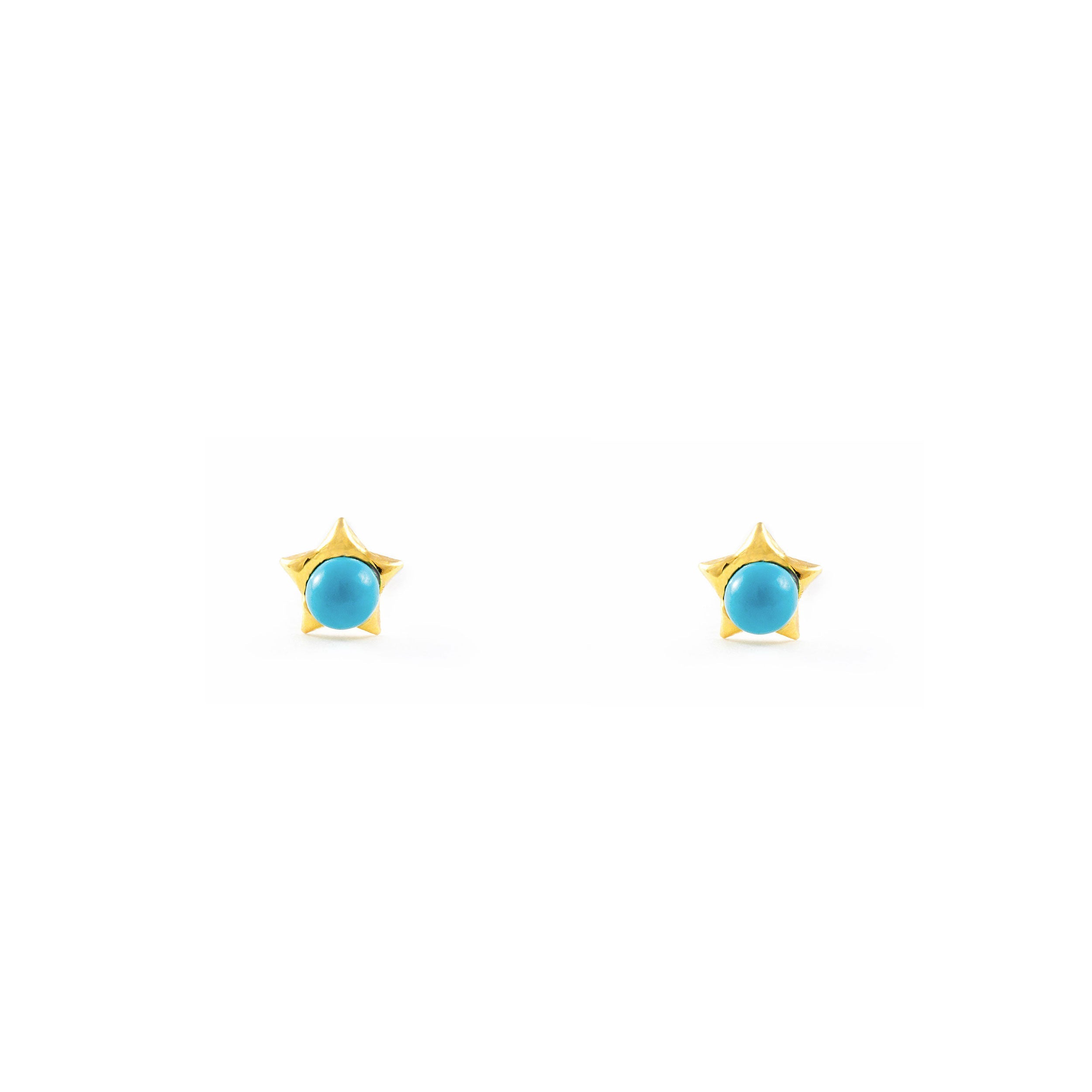 Pendientes Bebe Oro Amarillo 18K Estrella Turquesa 2,5 mm Brillo