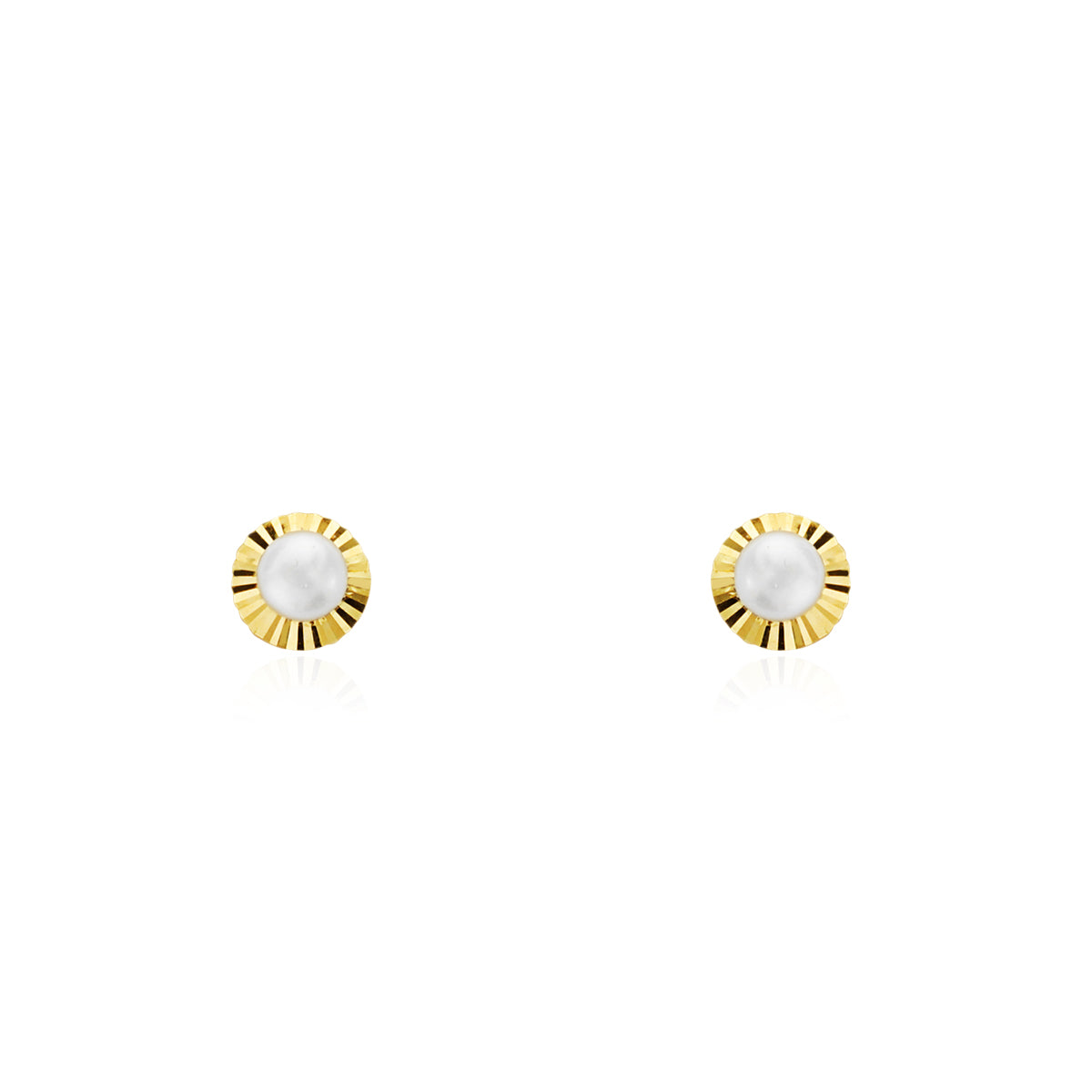 Pendientes Bebe Oro Amarillo 18K Orla Perla Redonda 3 mm Redondo Tallados
