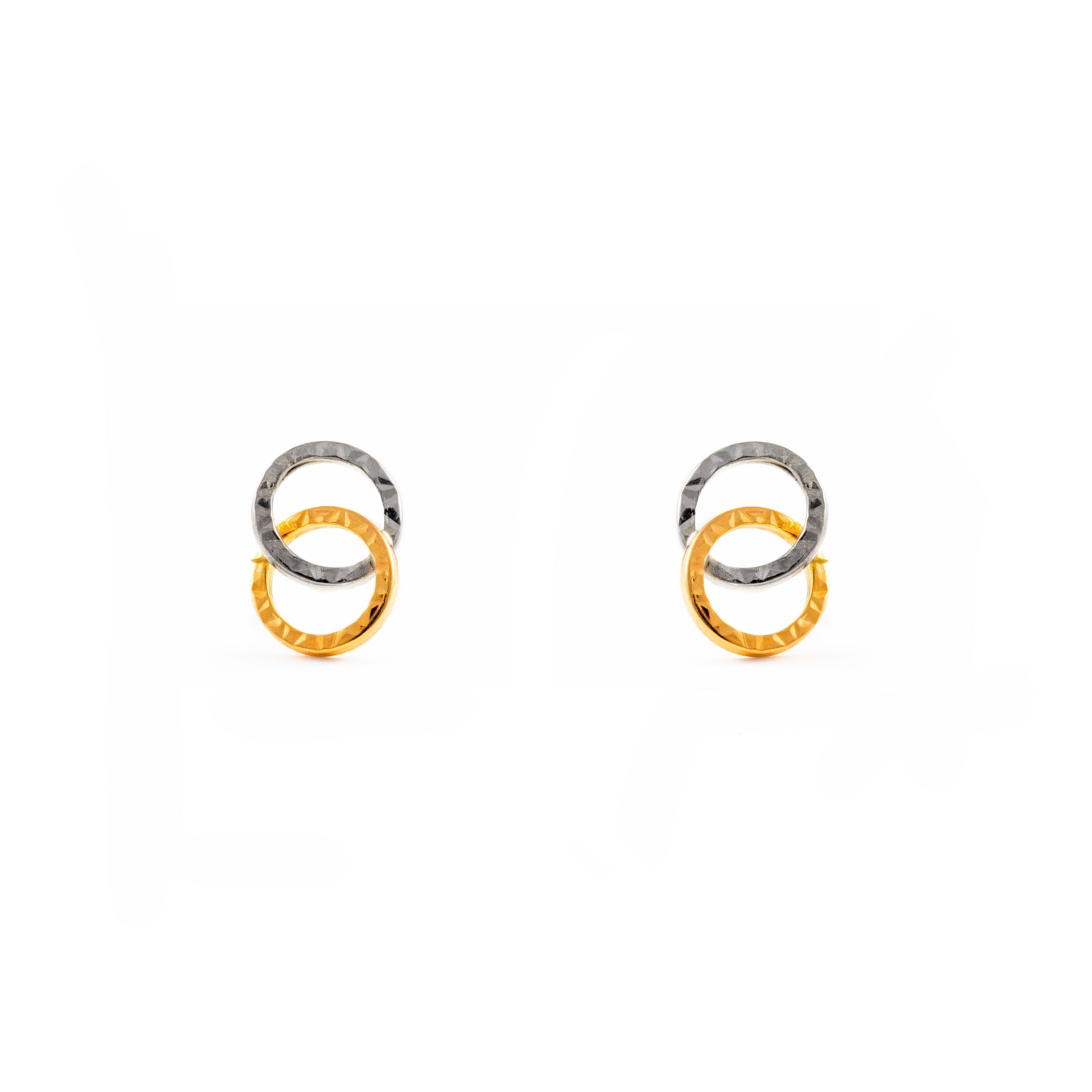 Pendientes Oro Bicolor 18K Aros Cuadrado Dobles Texturado 10 x 7 mm