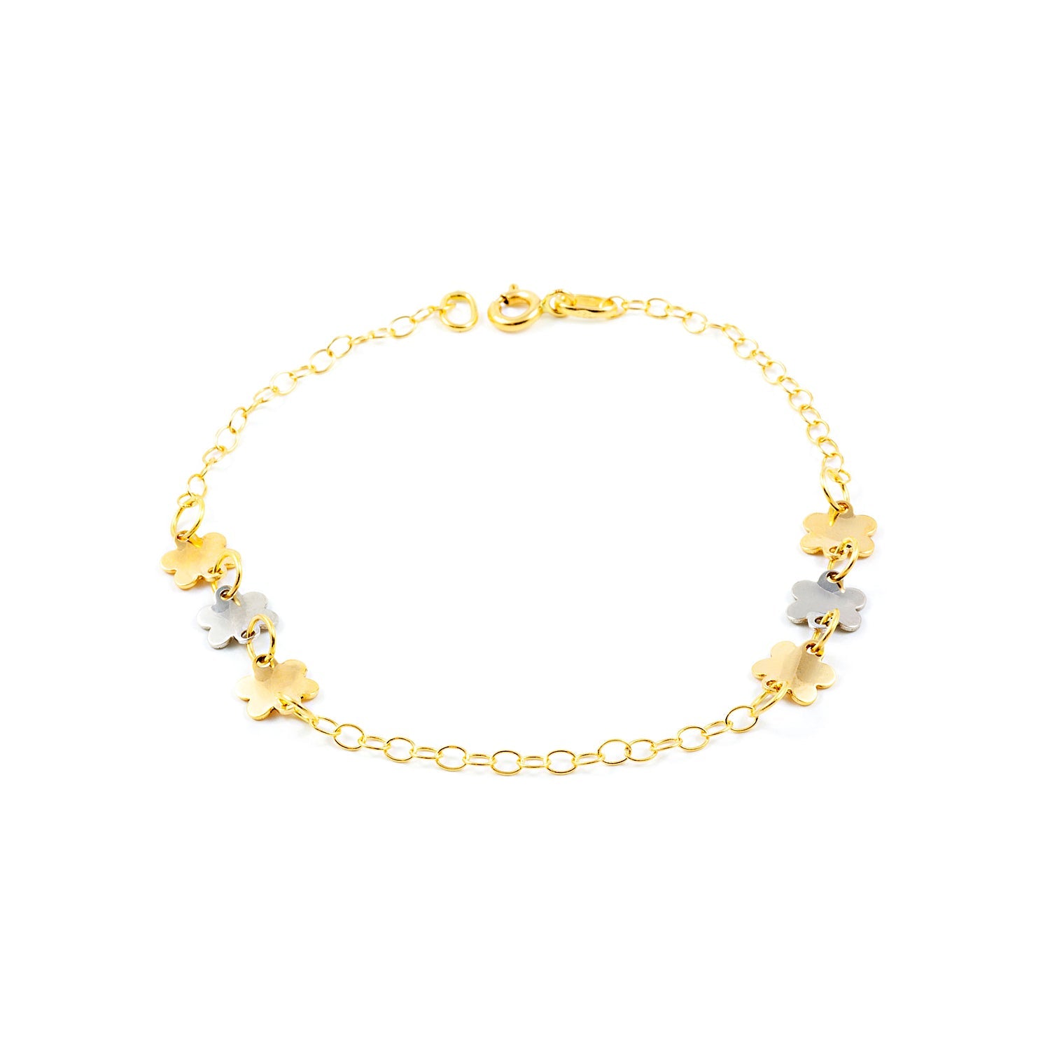 Pulsera Mujer Oro Bicolor 18K Flores Brillo 18 cm