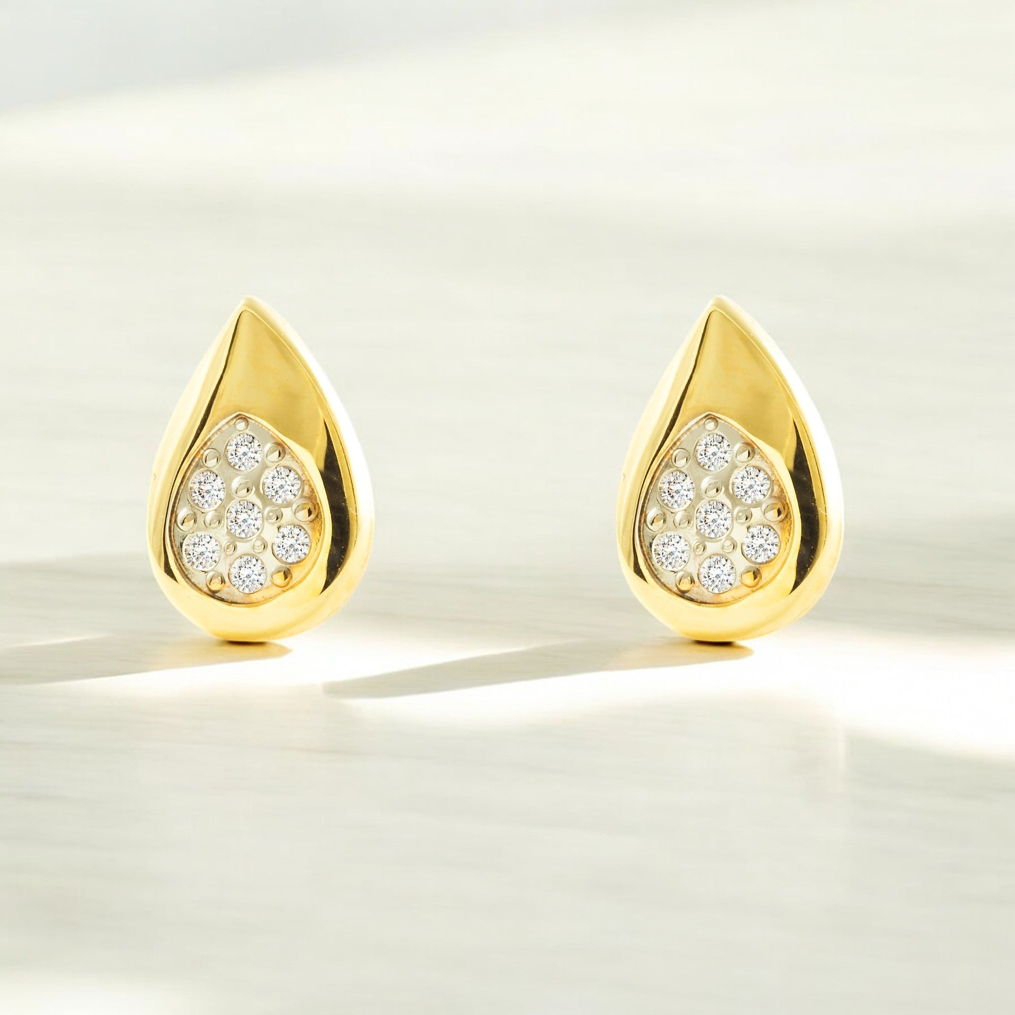 Women's-Girl's Two-Tone Gold 9K Teardrop Zirconia Shine Earrings