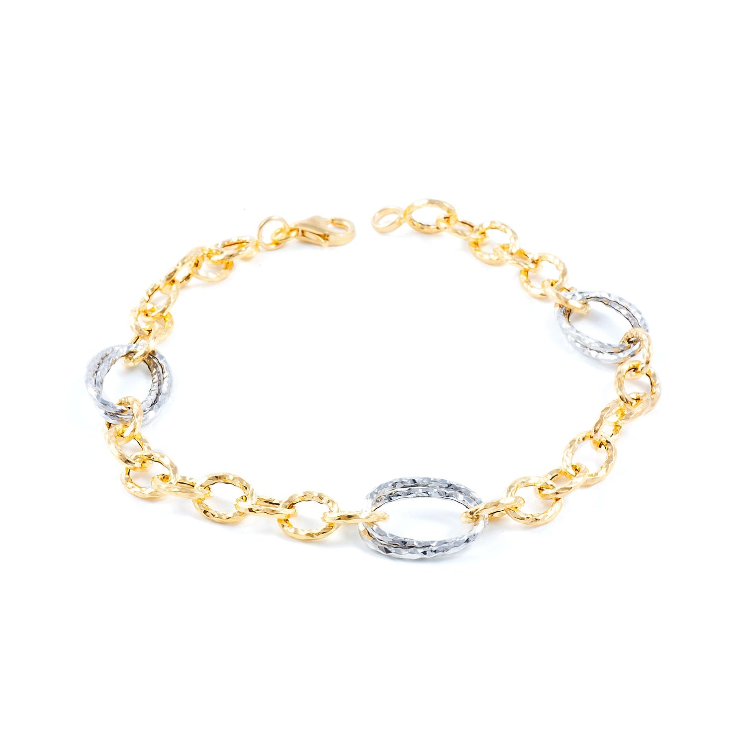 Pulsera Mujer Oro Bicolor 18K Fantasia Brillo y Textura 20 cm