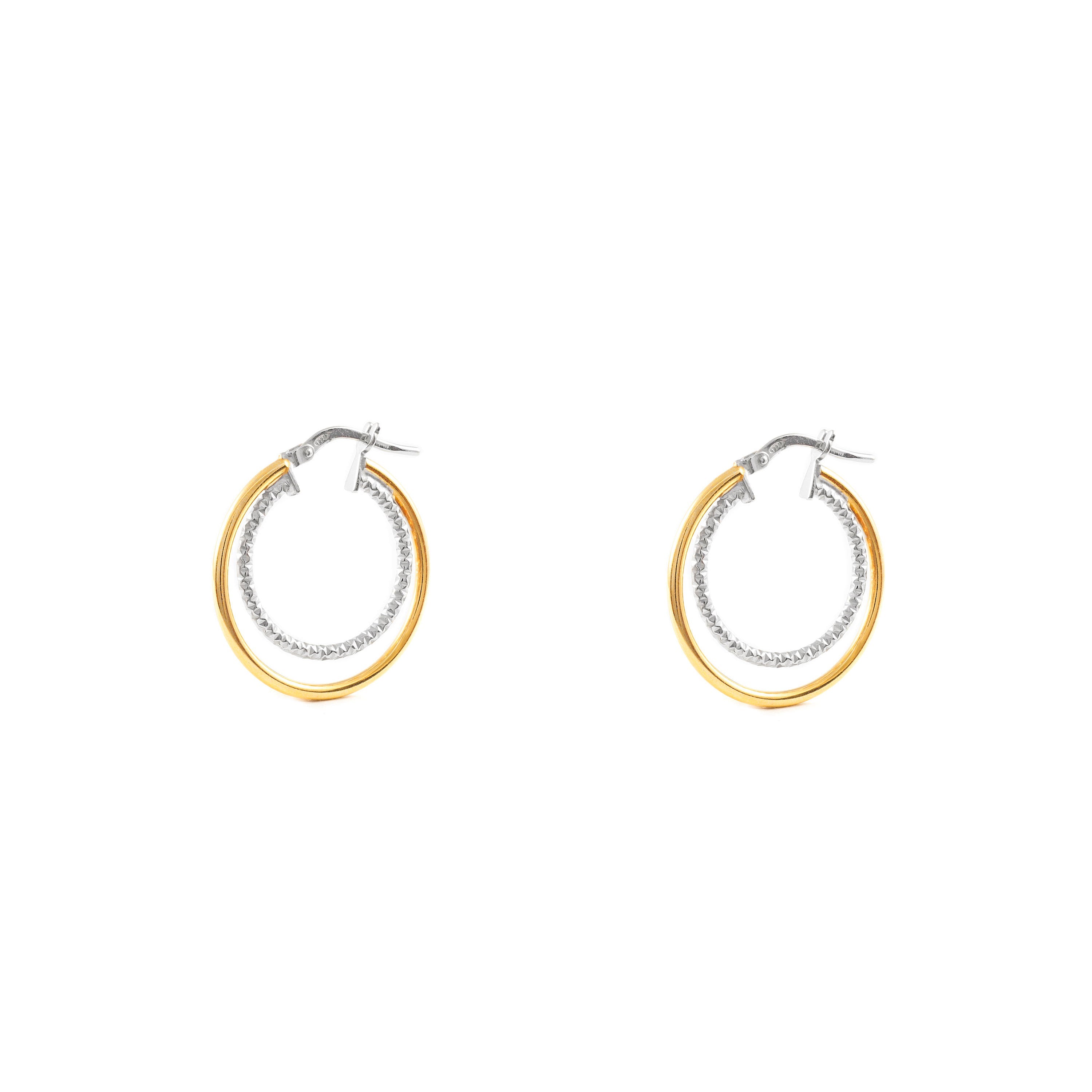 Pendientes Plata de Ley Bicolor Aros Redondo Dobles Brillo y Textura 25 x mm