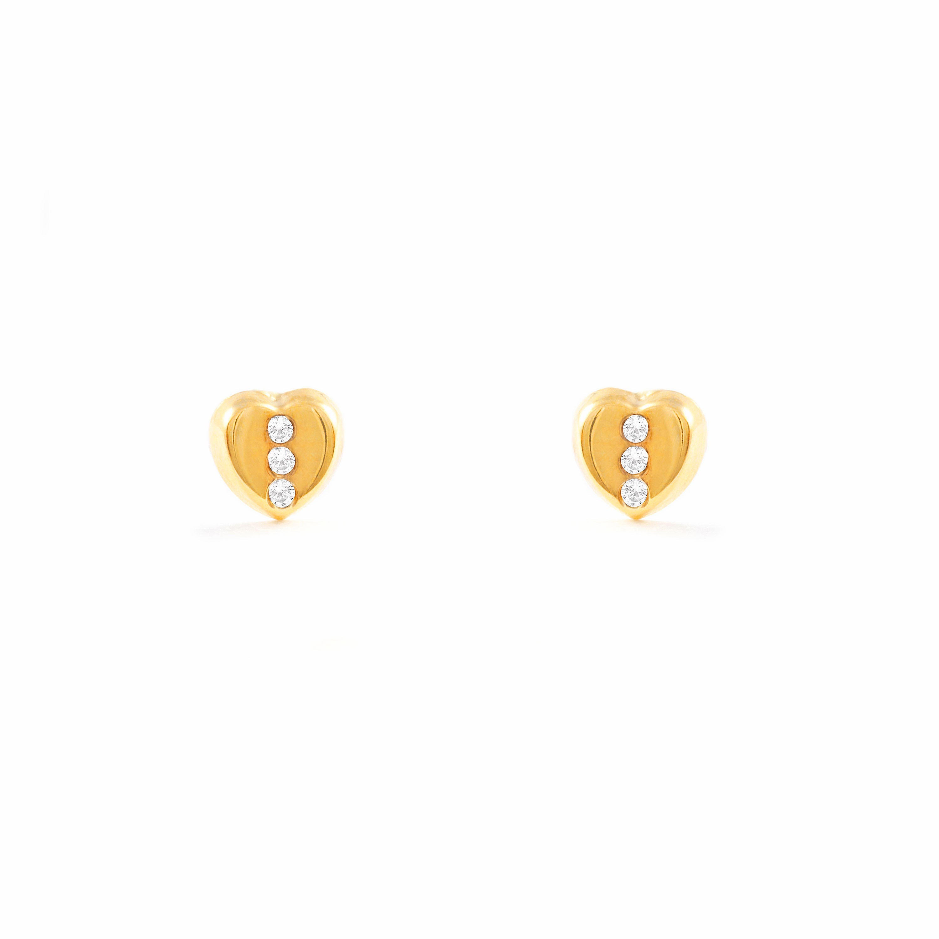 Pendientes Bebe-Niña Oro Amarillo 18K Corazón Circonita Brillo