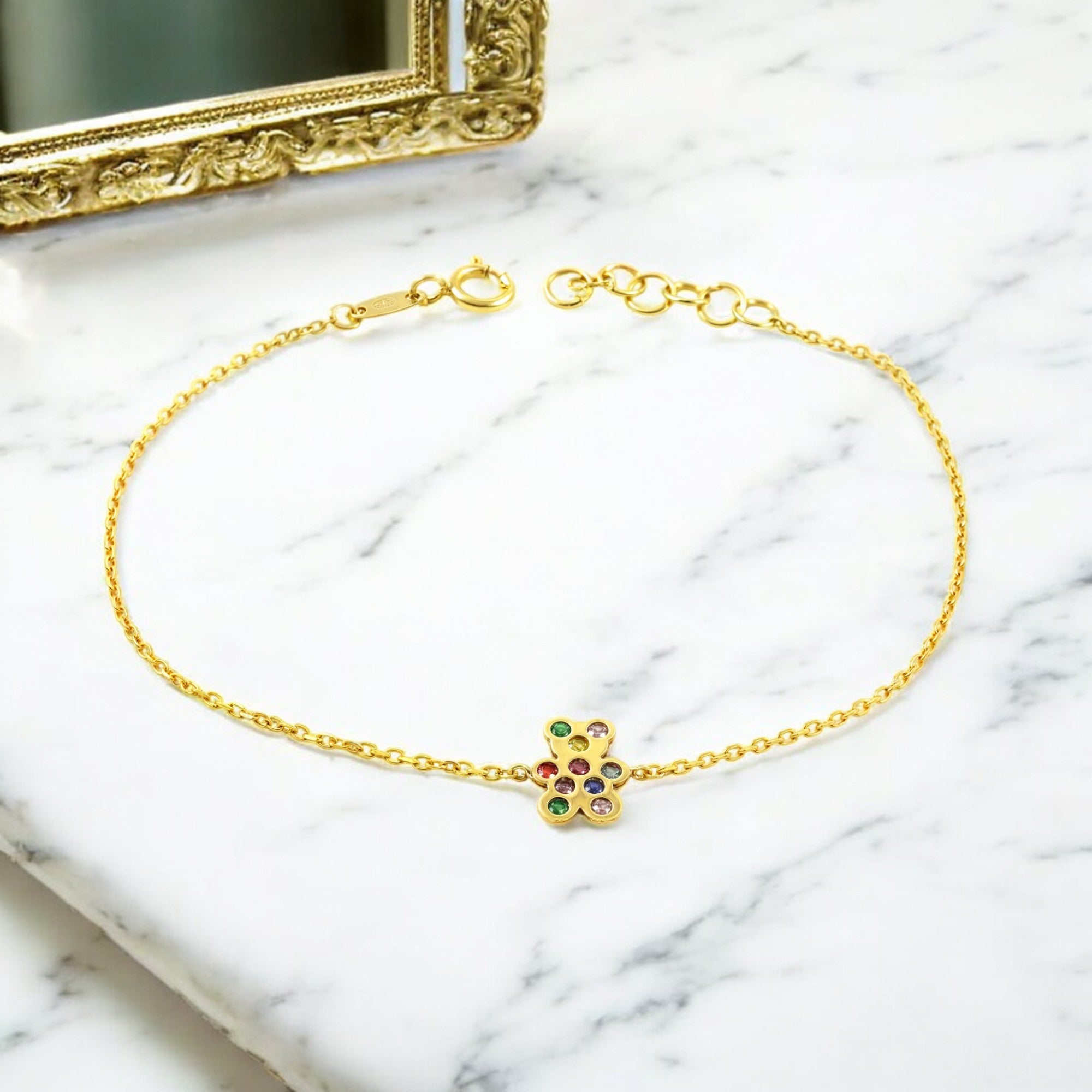 Pulsera Mujer Oro Amarillo 9K Oso Circonita Color Brillo 16 cm