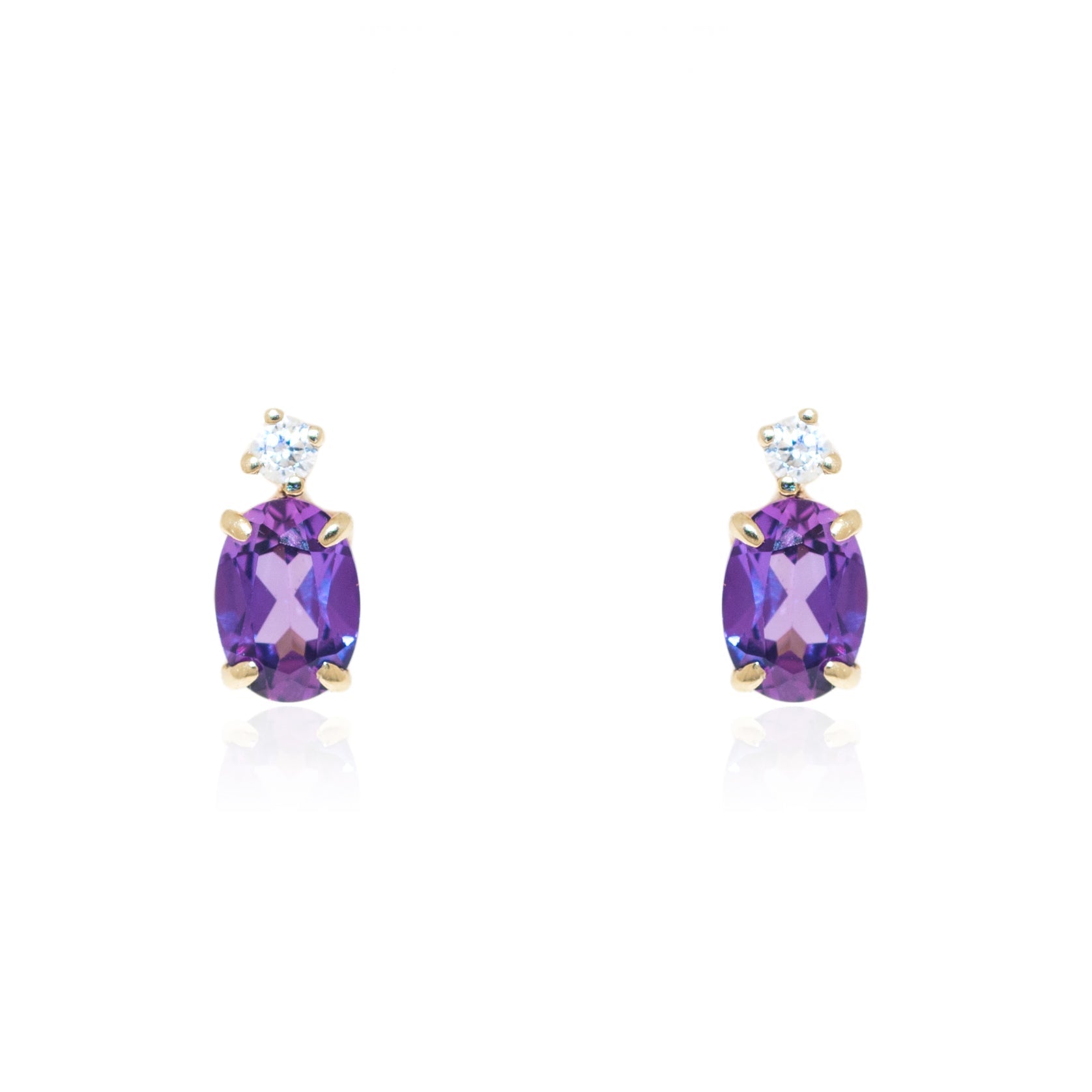 Pendientes Mujer-Niña Oro Amarillo 9K Oval Amatista Brillo