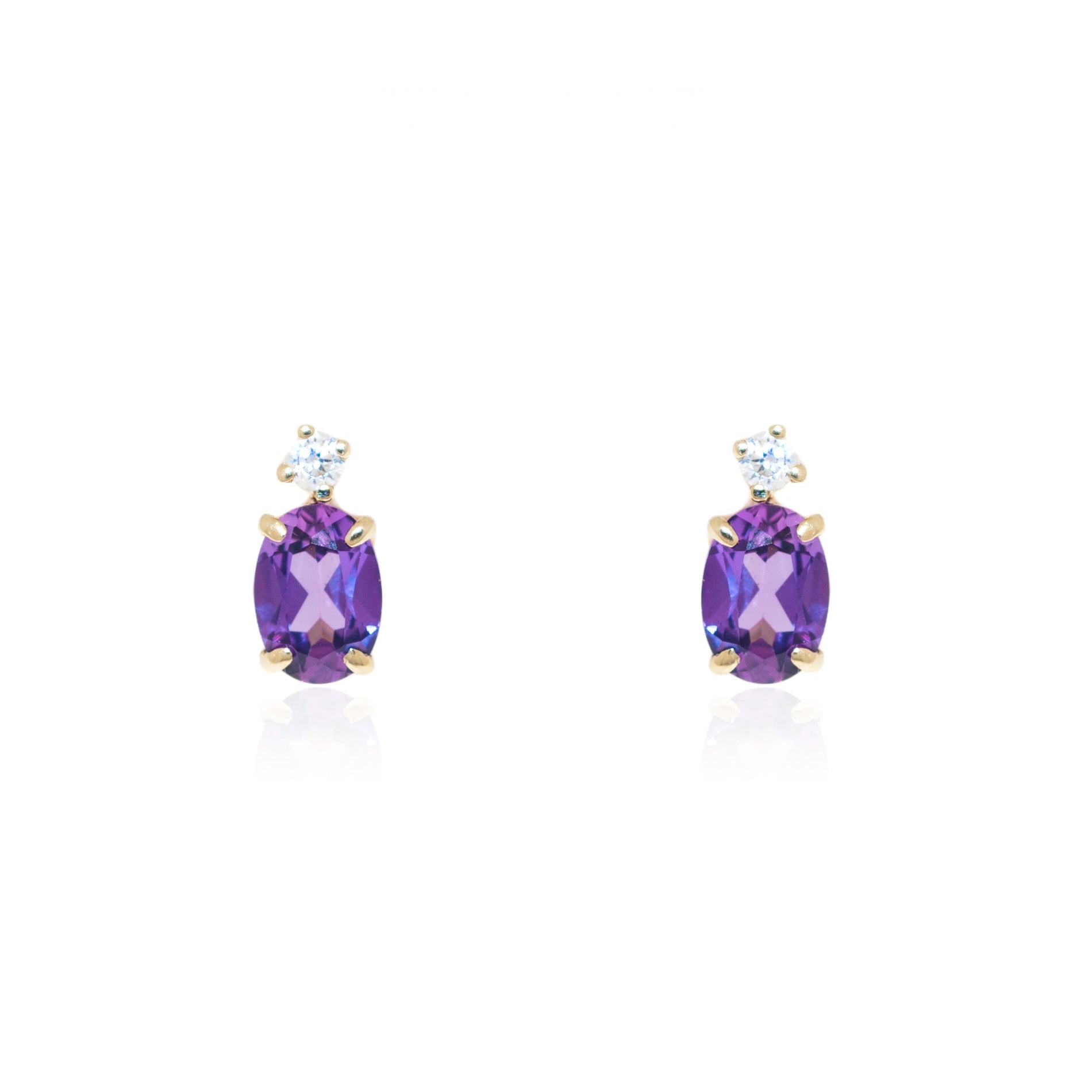 Pendientes Mujer-Niña Oro Amarillo 9K Oval Amatista Brillo