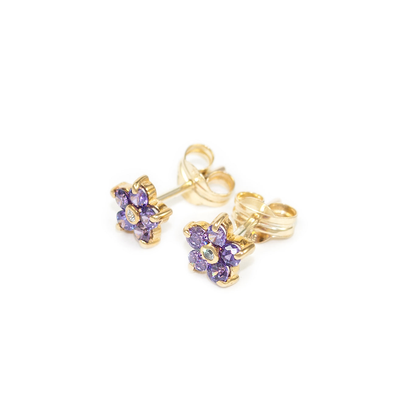 Pendientes Niña Margarita 5 Petalos Amatista y Circonita