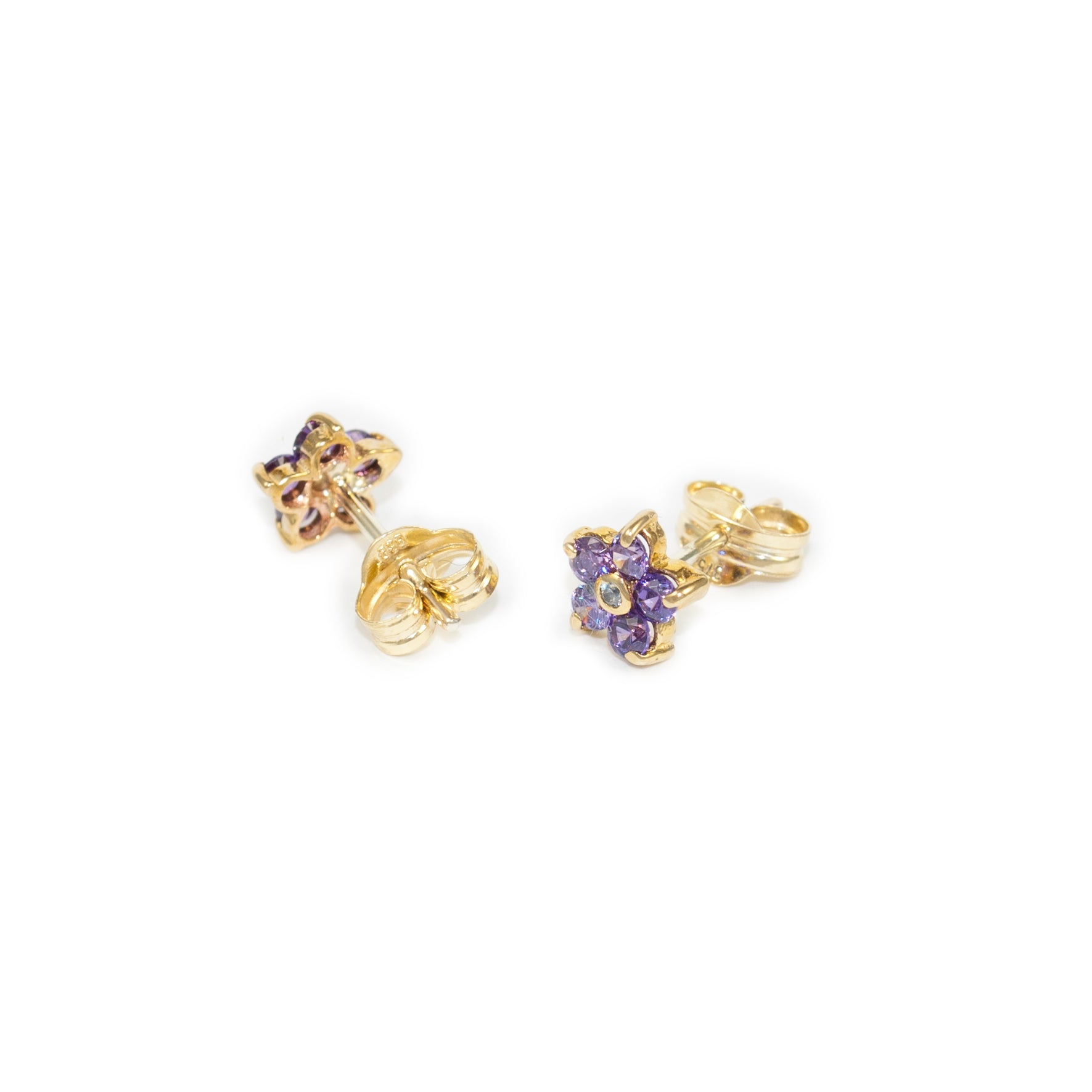 Pendientes Niña Margarita 5 Petalos Amatista y Circonita