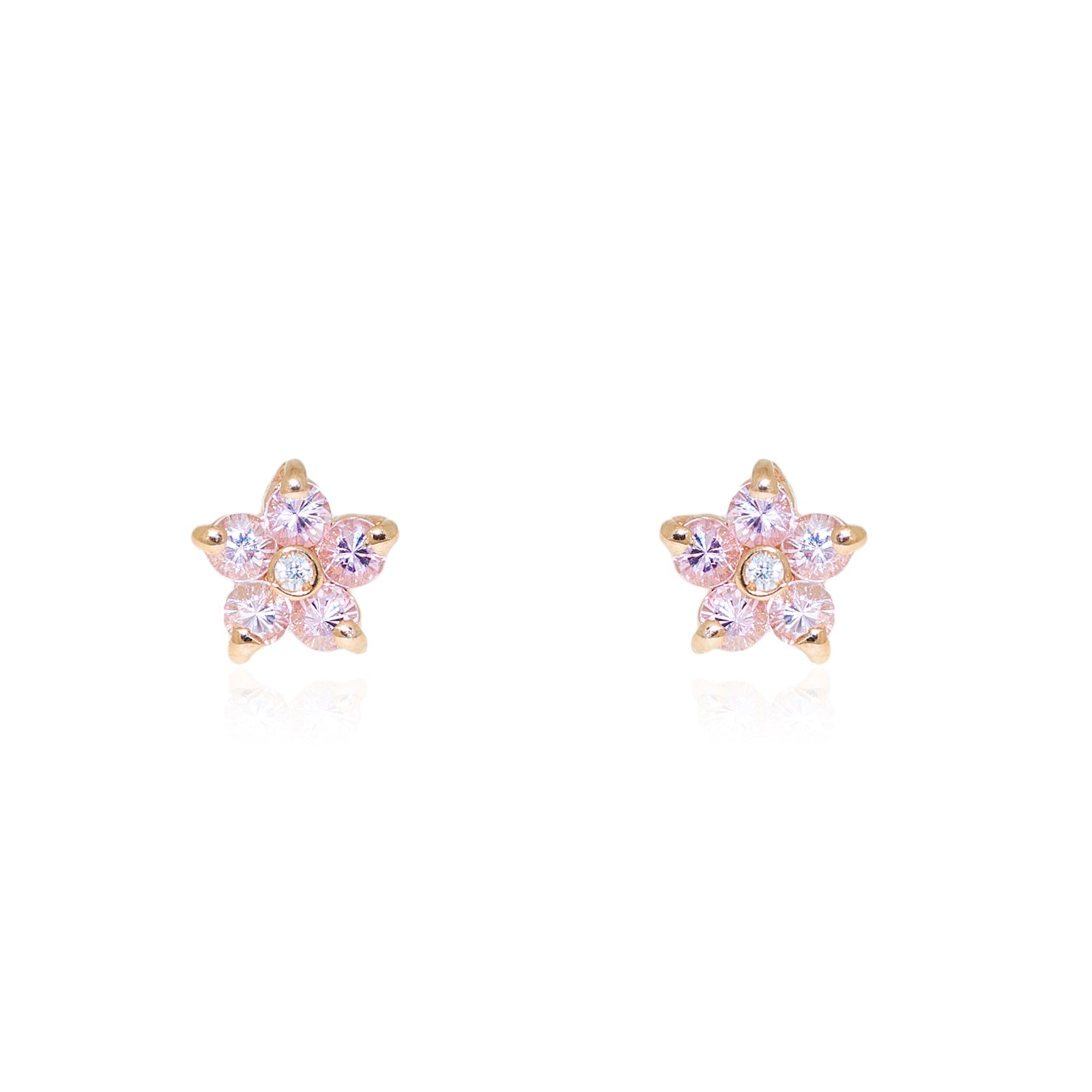 Pendientes Mujer-Niña Oro Amarillo 9K Flor Margarita Rosa Brillo